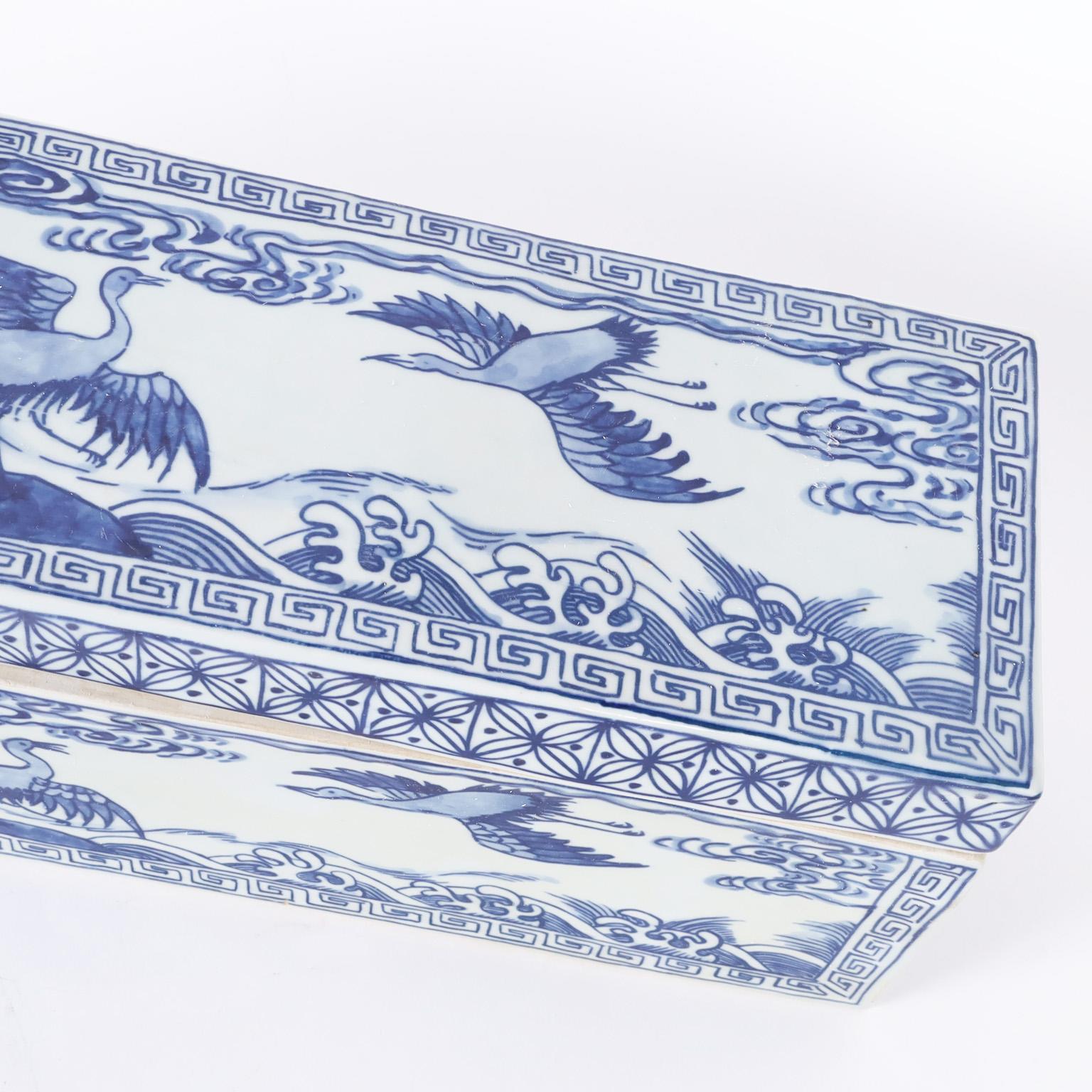 Contemporary Blue and White Porcelain Rectangular Lidded Box