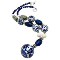 Blue-and-White Porcelain Statement Necklace with Pendant