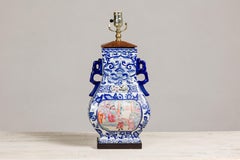 Blue and White Porcelain Table Lamp with Hand-Painted Court Scenes