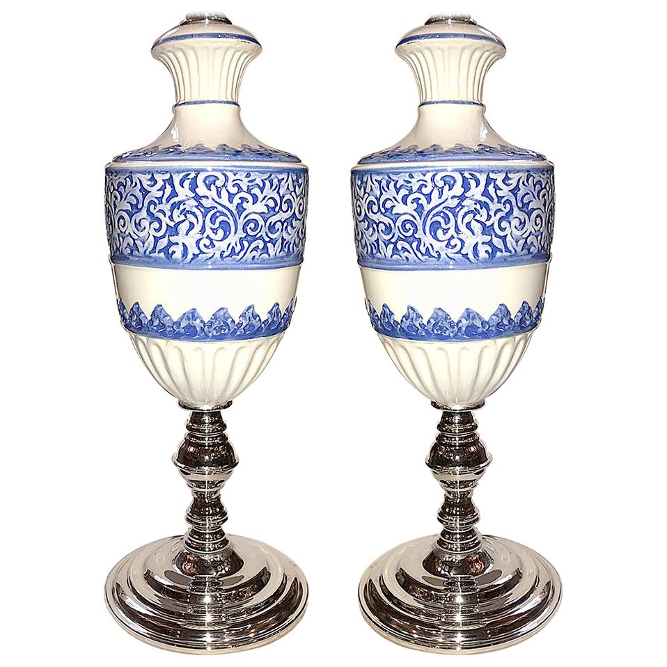 Lampes de table porcelaine bleue et blanche