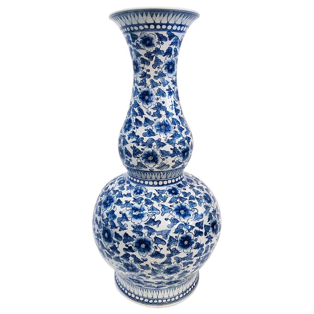 Blaue und weiße Porzellanvase, im chinesischen Stil, Maitland und Smith, 1970er Jahre