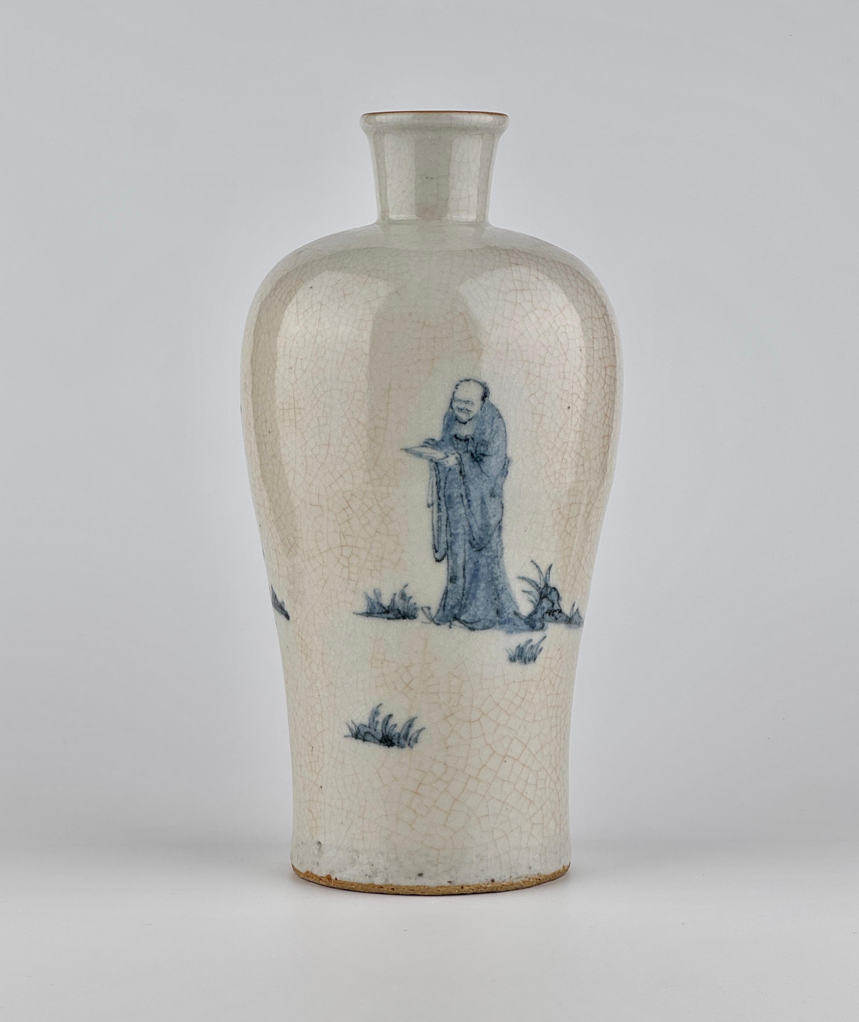 Qing Vaso in porcellana blu e bianca con figure, 19-20° secolo in vendita