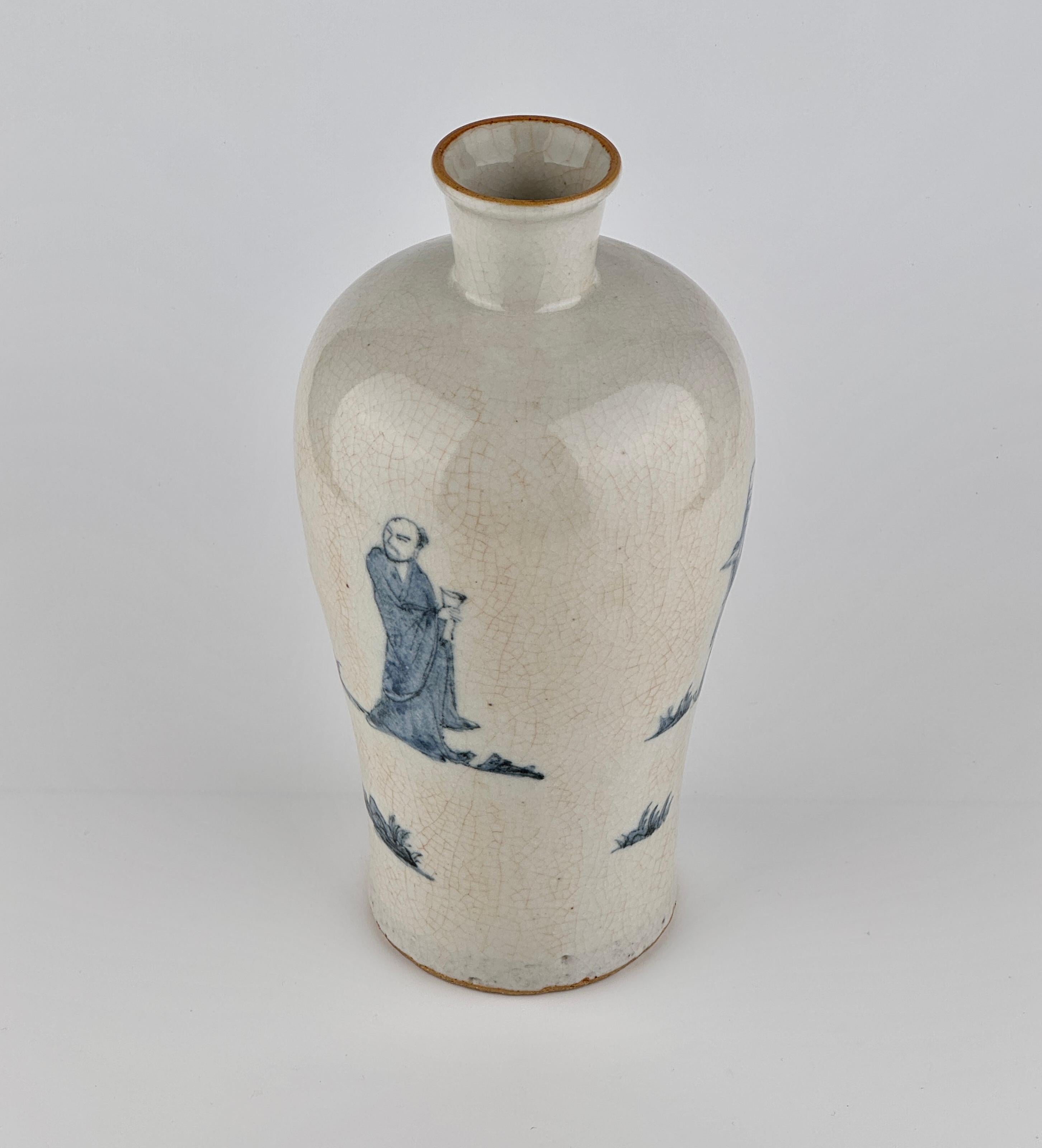 Ceramica Vaso in porcellana blu e bianca con figure, 19-20° secolo in vendita