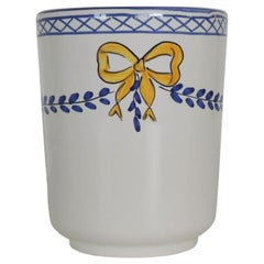 Blue and White Portuguese Porcelain Cup with Yellow Bow