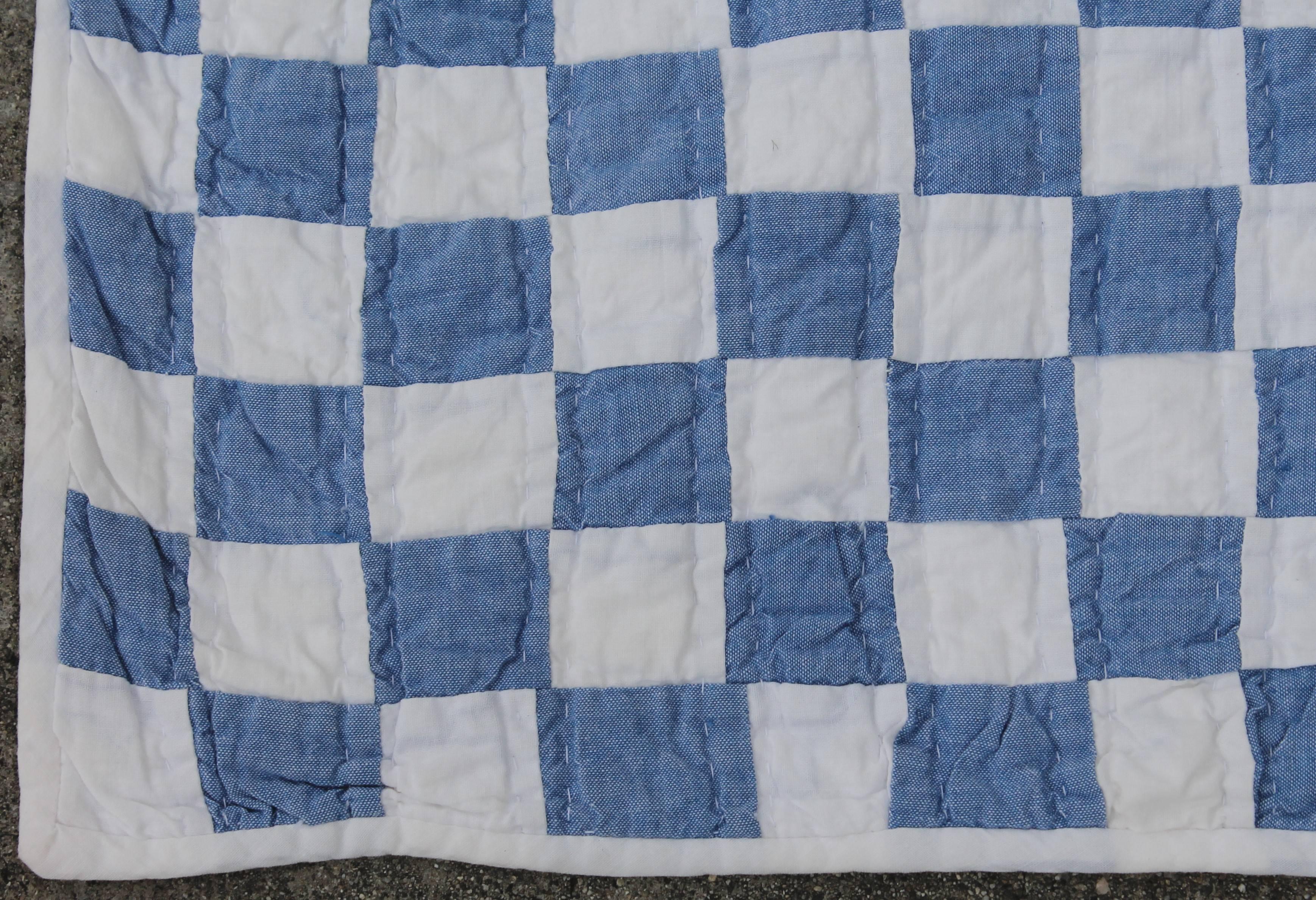 Hand-Crafted Blue and White Postage Stamp Quilt