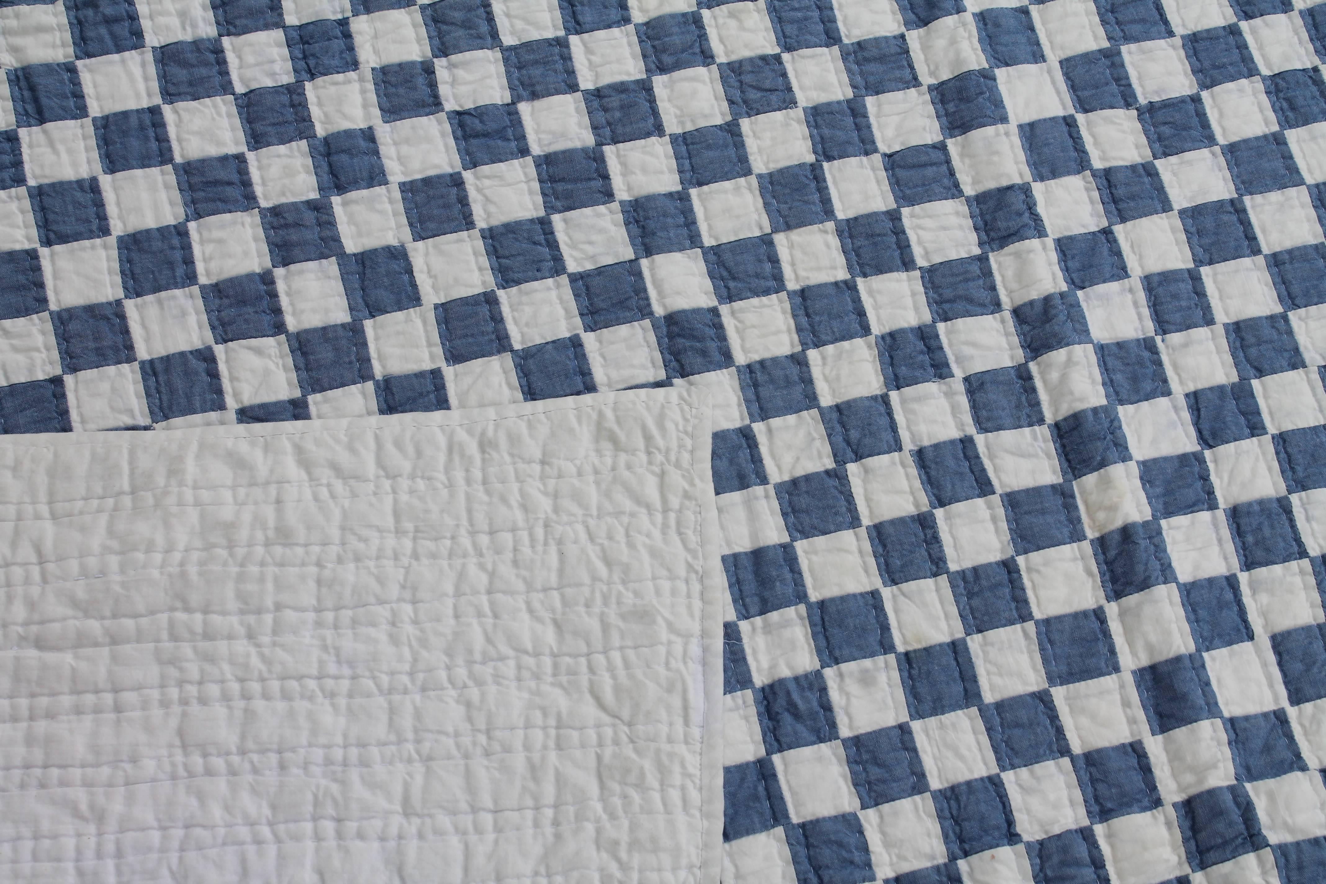 Blue and White Postage Stamp Quilt In Excellent Condition In Los Angeles, CA