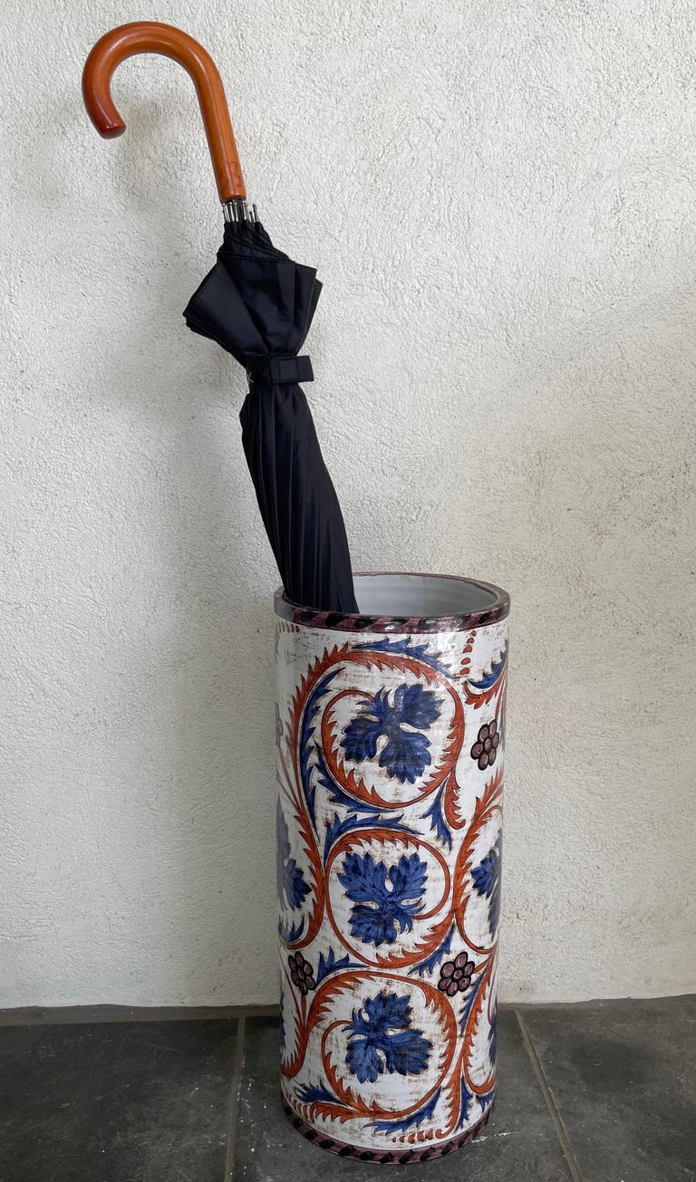 Blue and White, Purple and Iron Red Foliate Umbrella Stand For Sale at