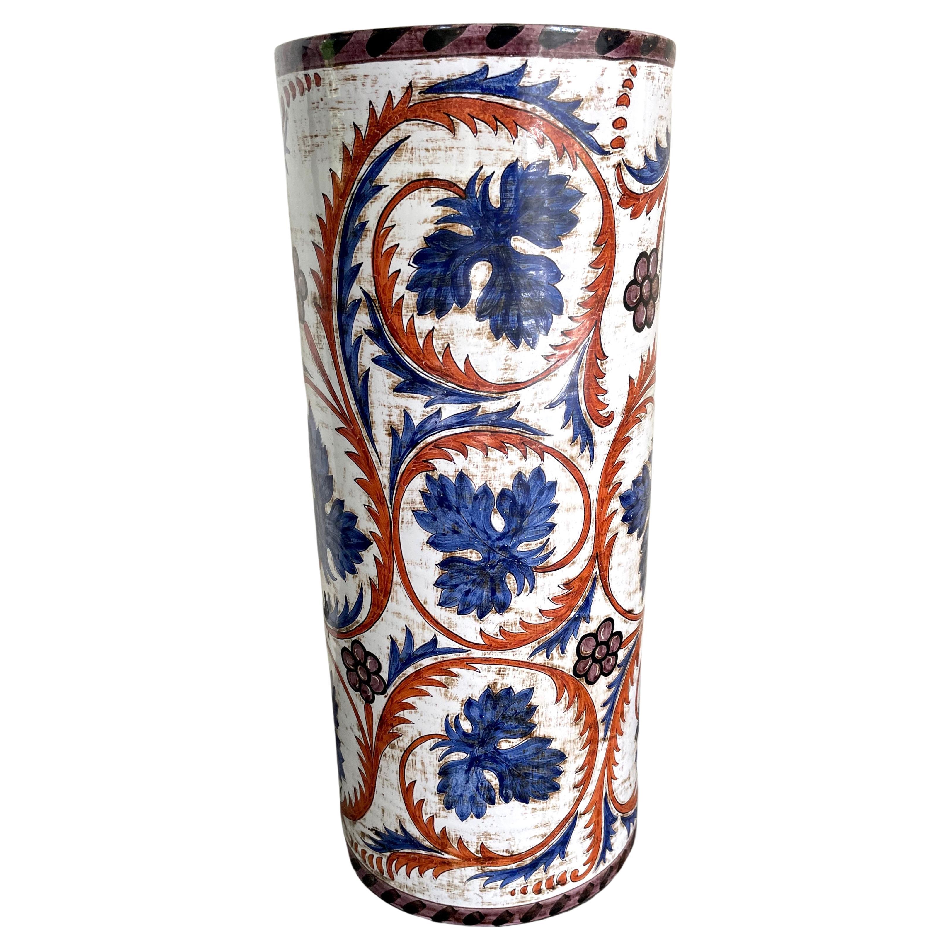 Blue and White, Purple and Iron Red Foliate Umbrella Stand For Sale