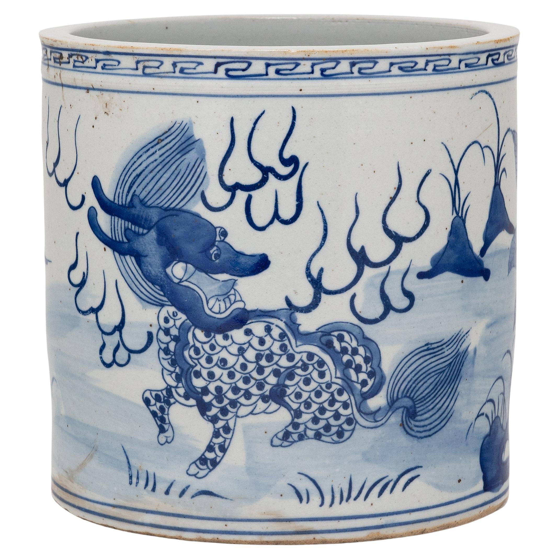Blue and White Qilin Brush Pot For Sale