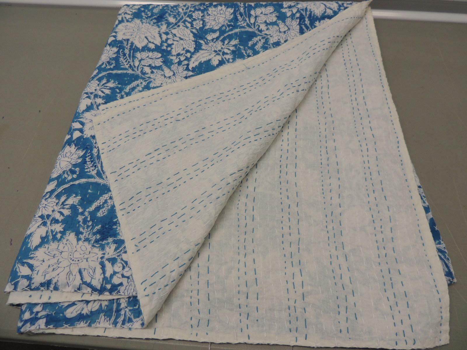 Blue and White Quilted Blanket In Good Condition In Oakland Park, FL