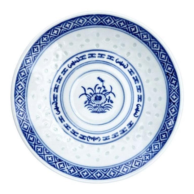 Blaue und weiße Chinoiserie-Dekoteller mit Reisauge - 2er-Set (20. Jahrhundert) im Angebot
