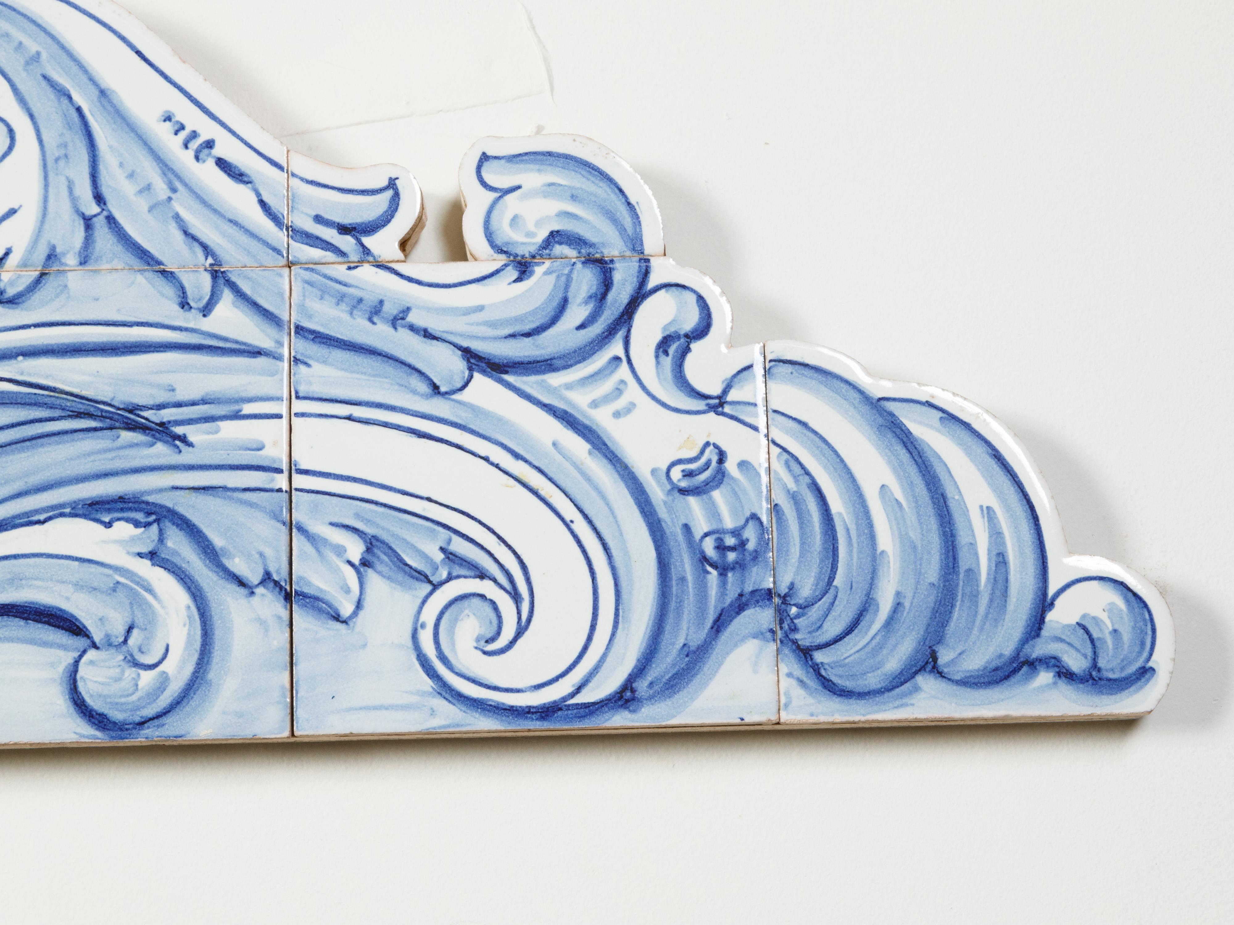 Dutch Blue and White Rococo Style Delft Tiles Architectural Fragment on Wood