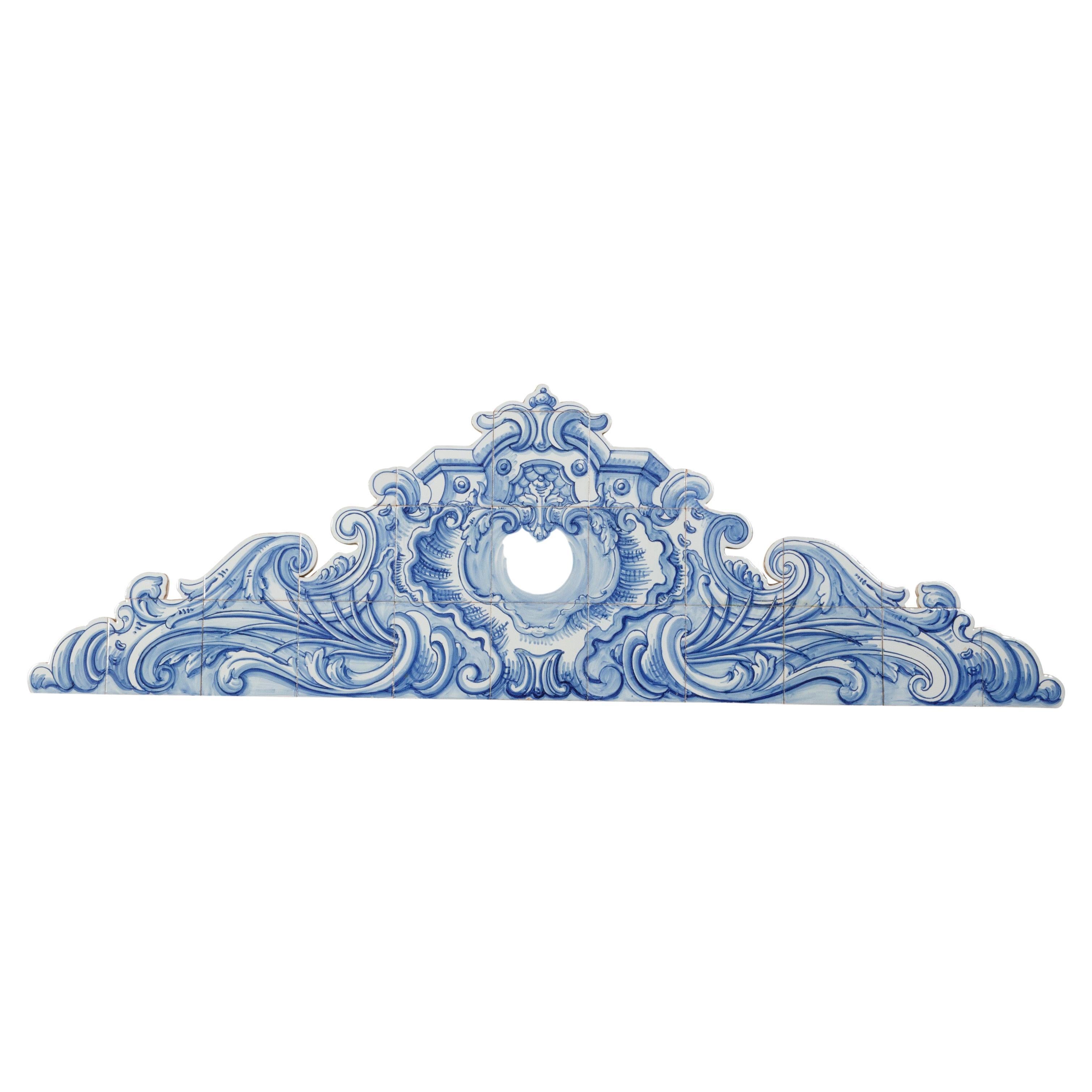Blue and White Rococo Style Delft Tiles Architectural Fragment on Wood
