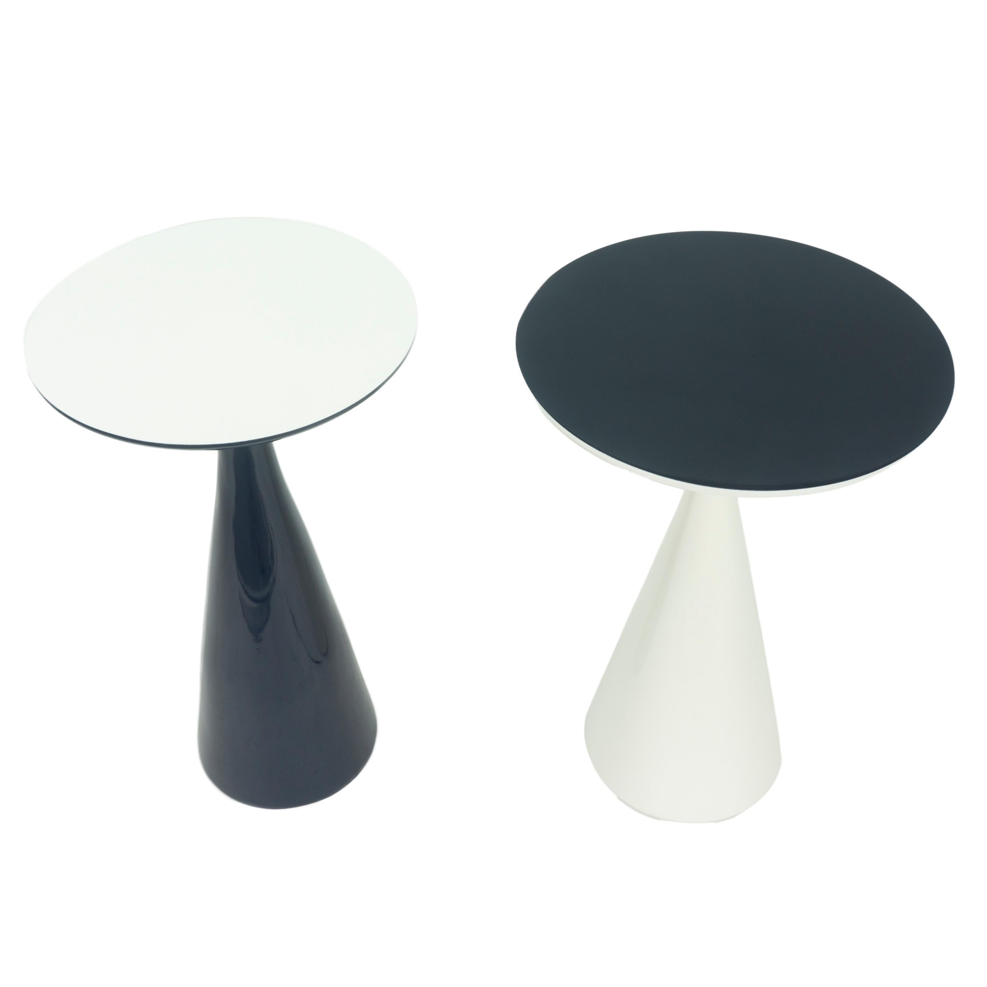 American Blue and White Round Modern Side Tables For Sale