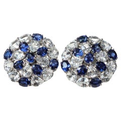 Boucles d'oreilles saphir bleu et blanc en or blanc 14K étincelant