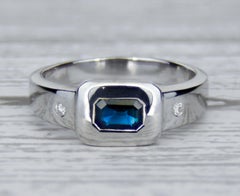 Blue and White Sapphires 14k Gold Ring, Blue Sapphire Ring, Sapphire Gold Ring