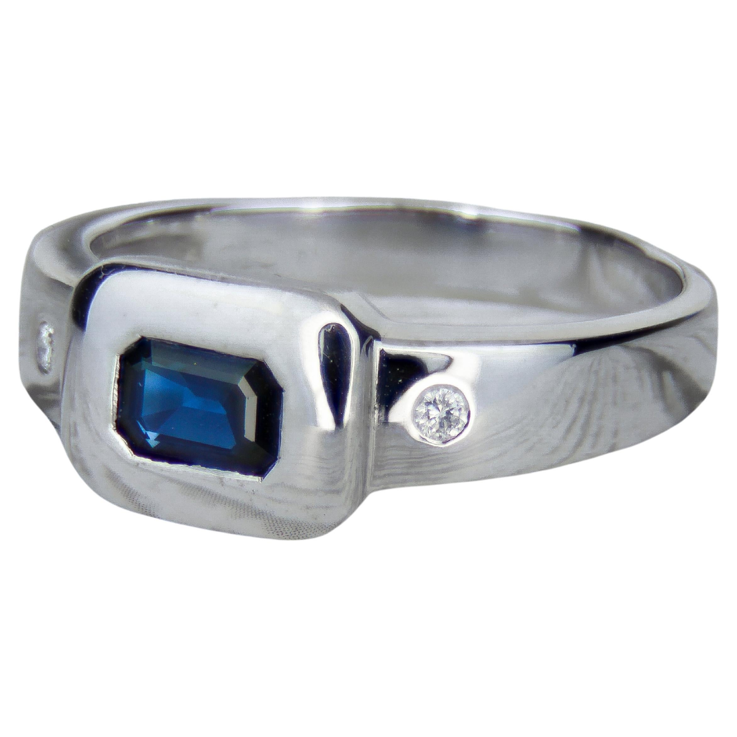 En vente :  Bague en or 14k avec saphirs bleus et blancs, bague en saphir bleu, bague en or saphir