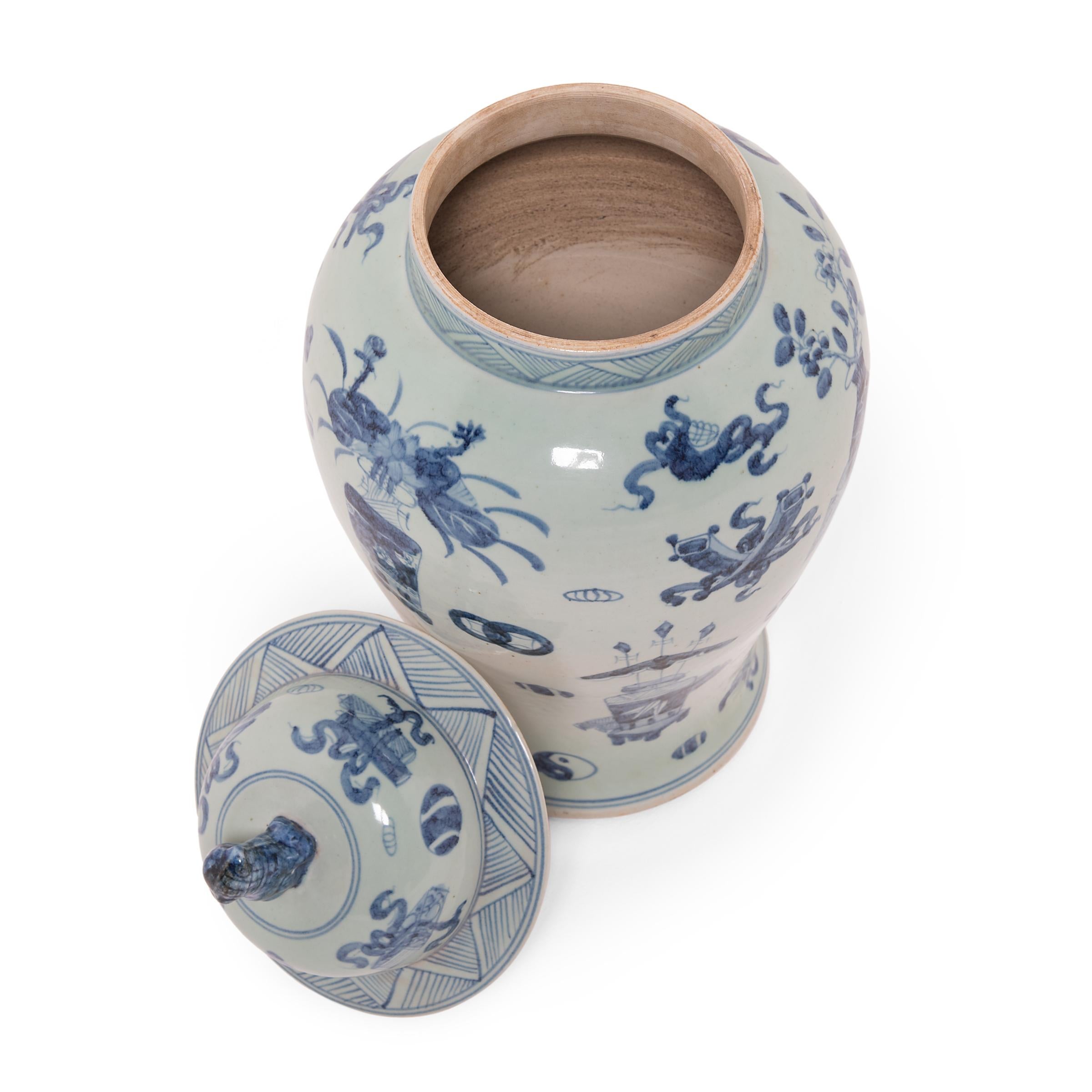 Chinese Blue and White Scholar's Joy Ginger Jar For Sale