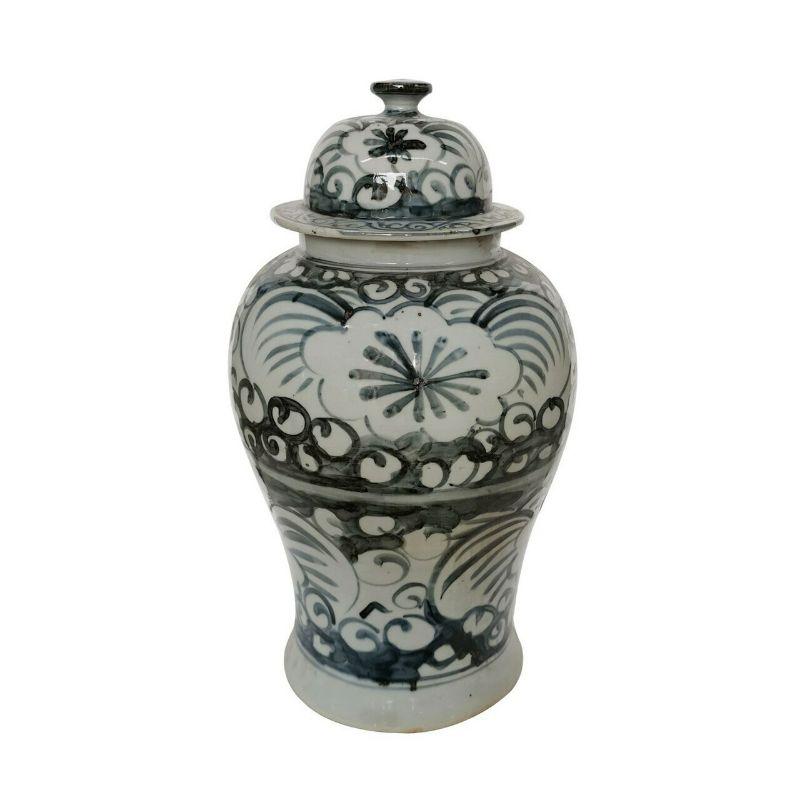 Chinese Blue and White Sea Flower Temple Jar, Large For Sale