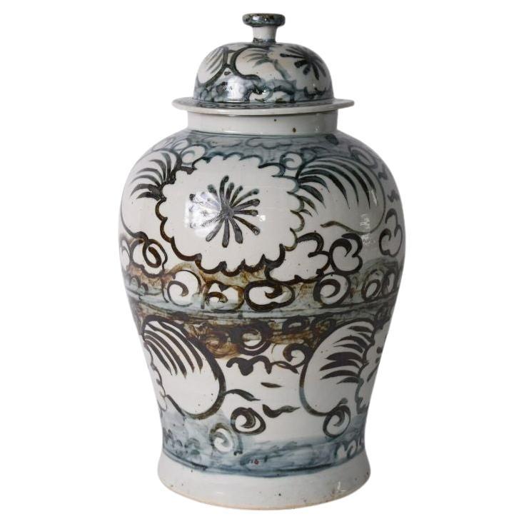 Blue and White Sea Flower Temple Jar, Large For Sale