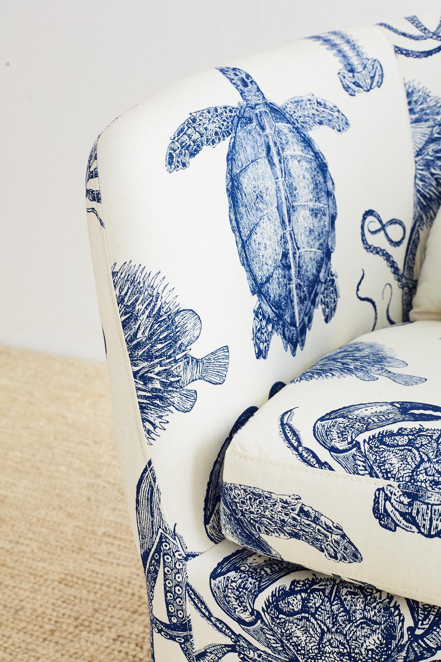 Blue and White Sea Life Nautical Club Chair 2