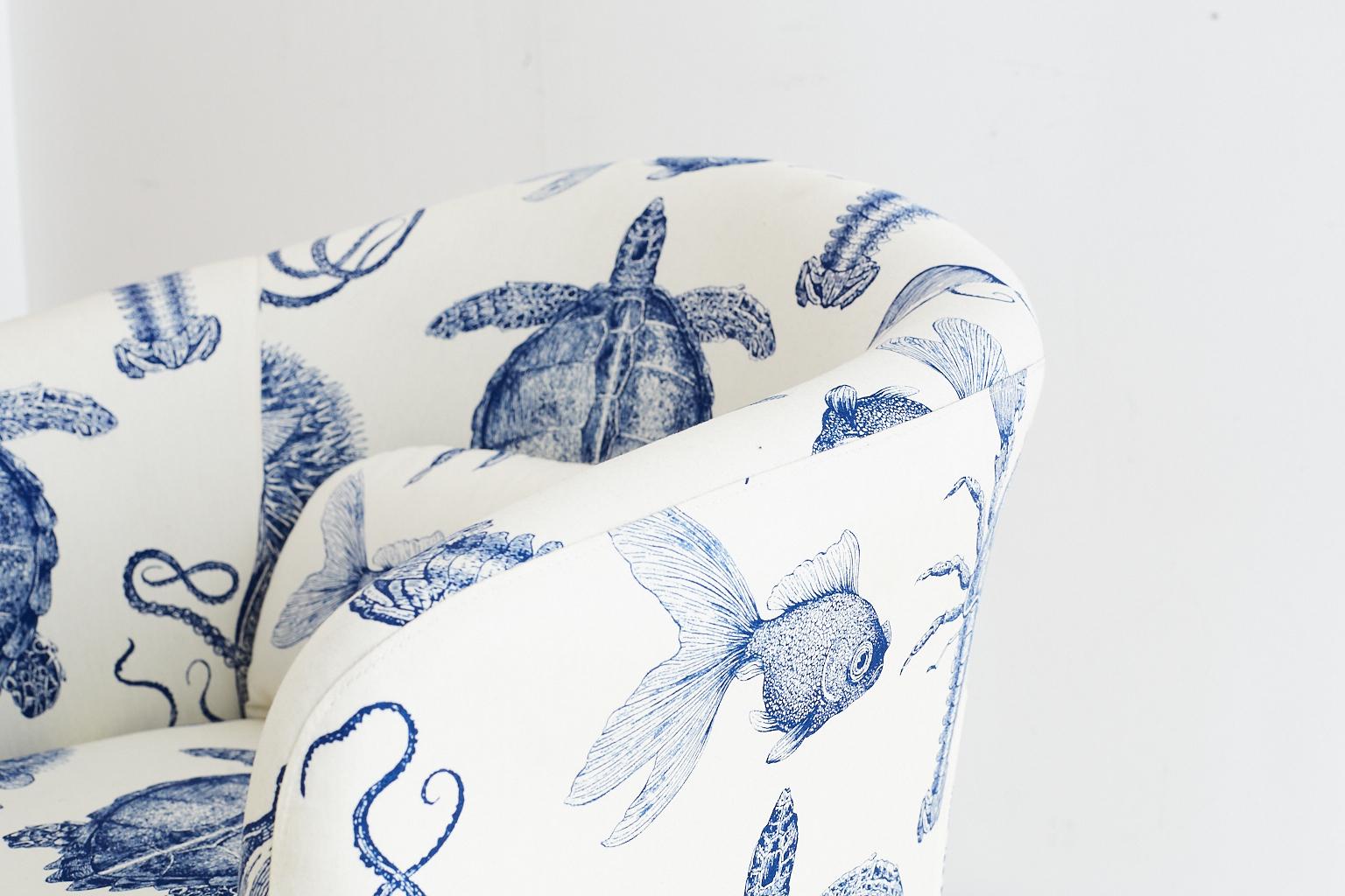 Blue and White Sea Life Nautical Club Chair 4