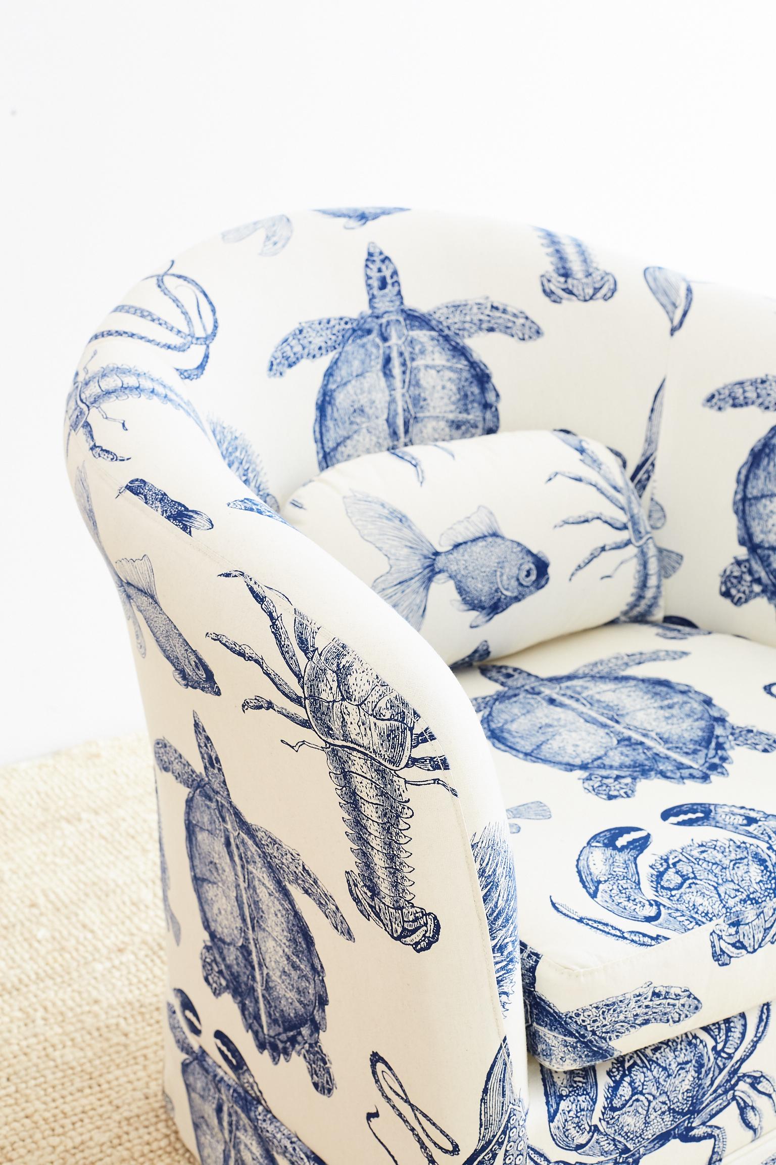 Blue and White Sea Life Nautical Club Chair 5