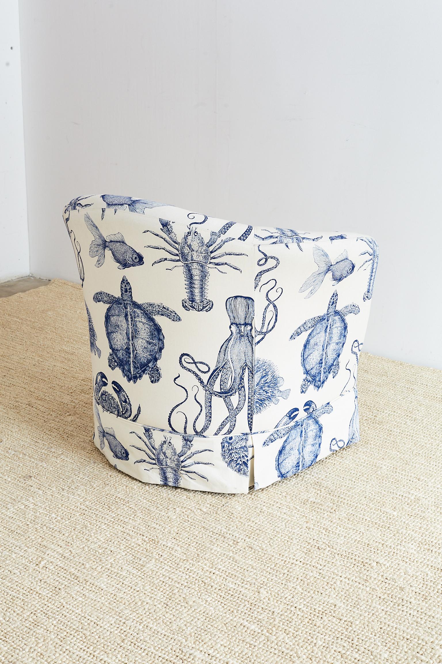 Blue and White Sea Life Nautical Club Chair 6