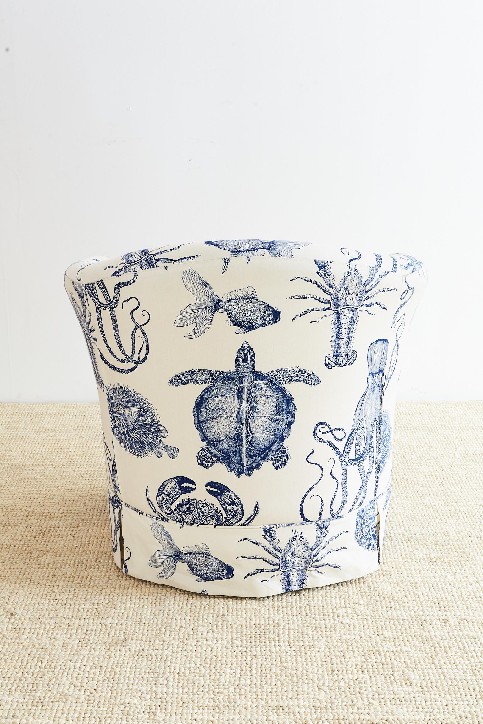 Blue and White Sea Life Nautical Club Chair 7