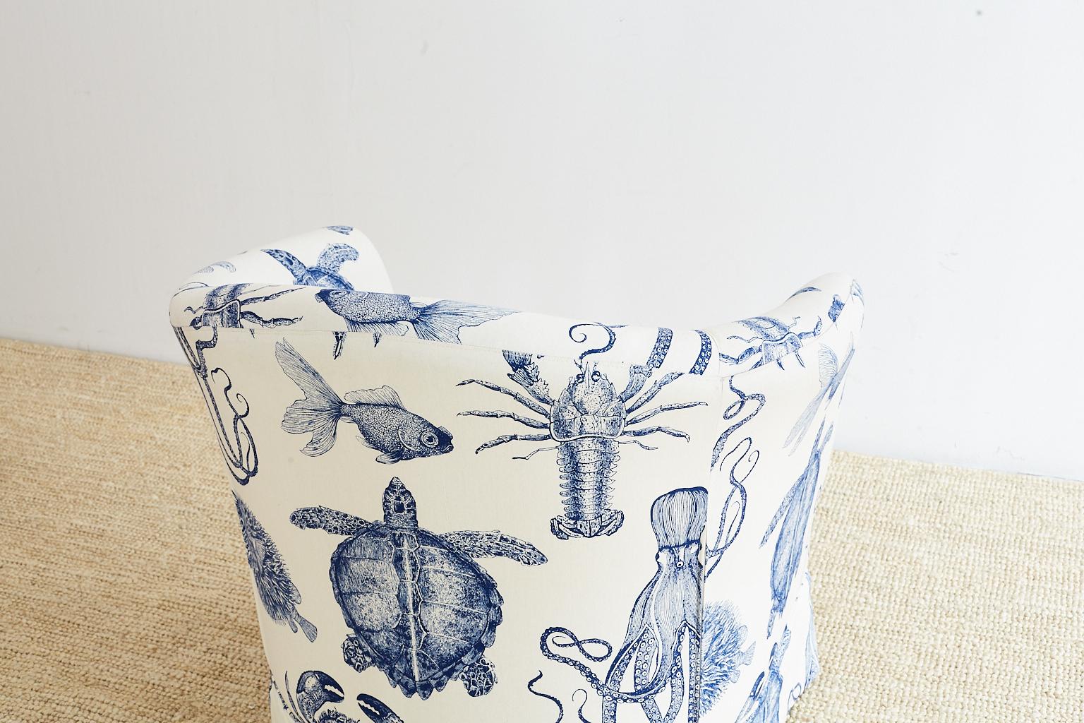 Blue and White Sea Life Nautical Club Chair 8