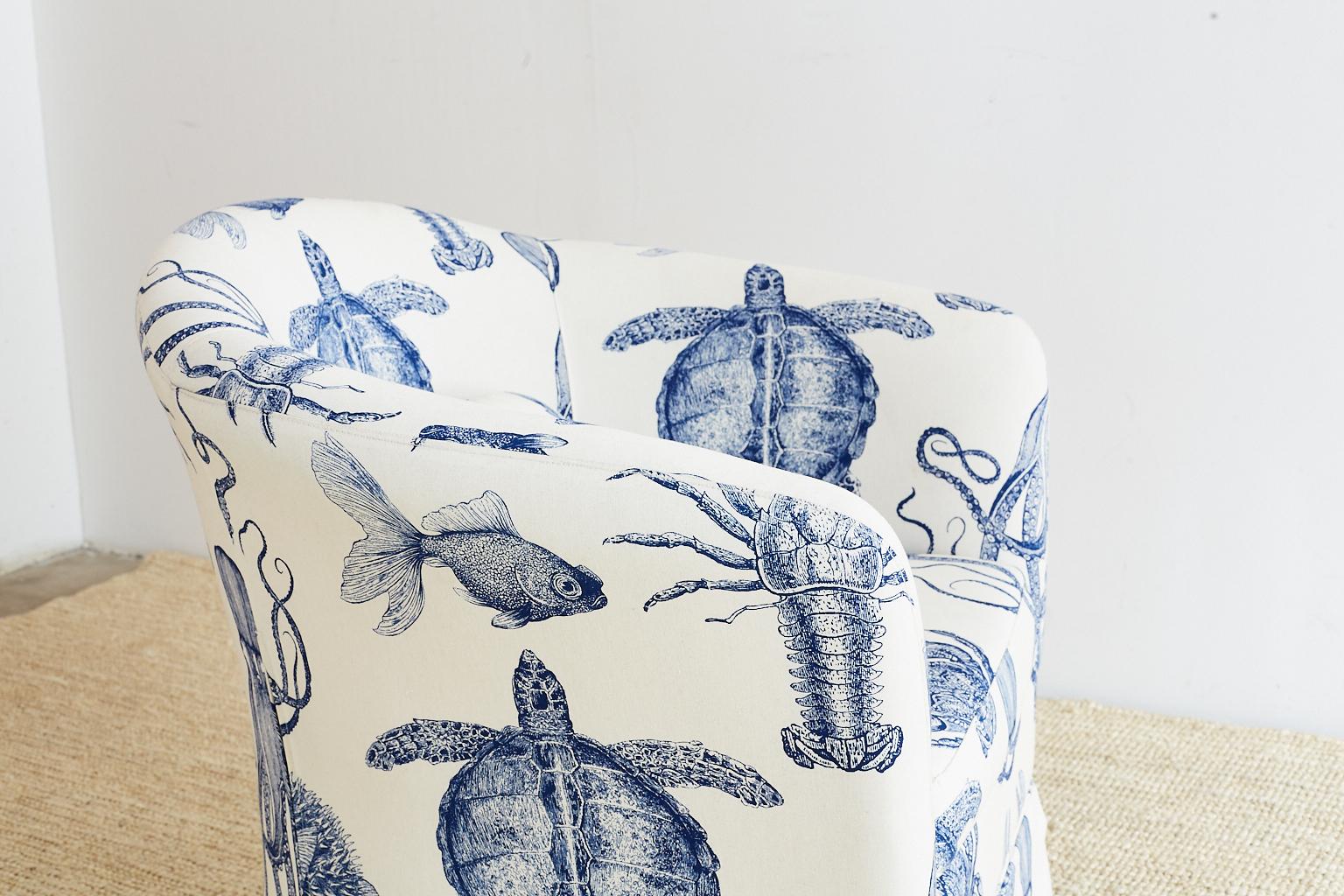 Blue and White Sea Life Nautical Club Chair 9