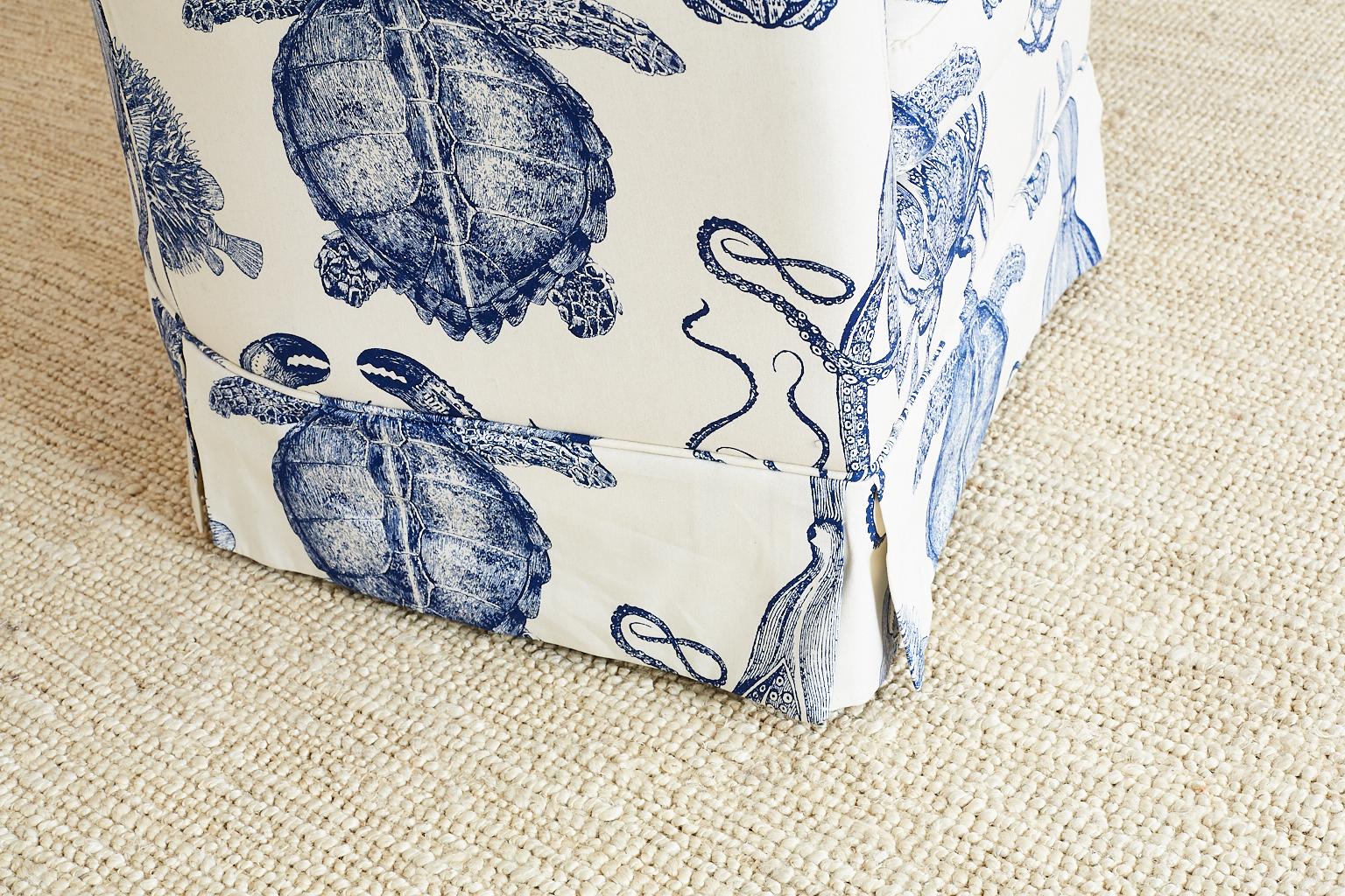 Blue and White Sea Life Nautical Club Chair 10