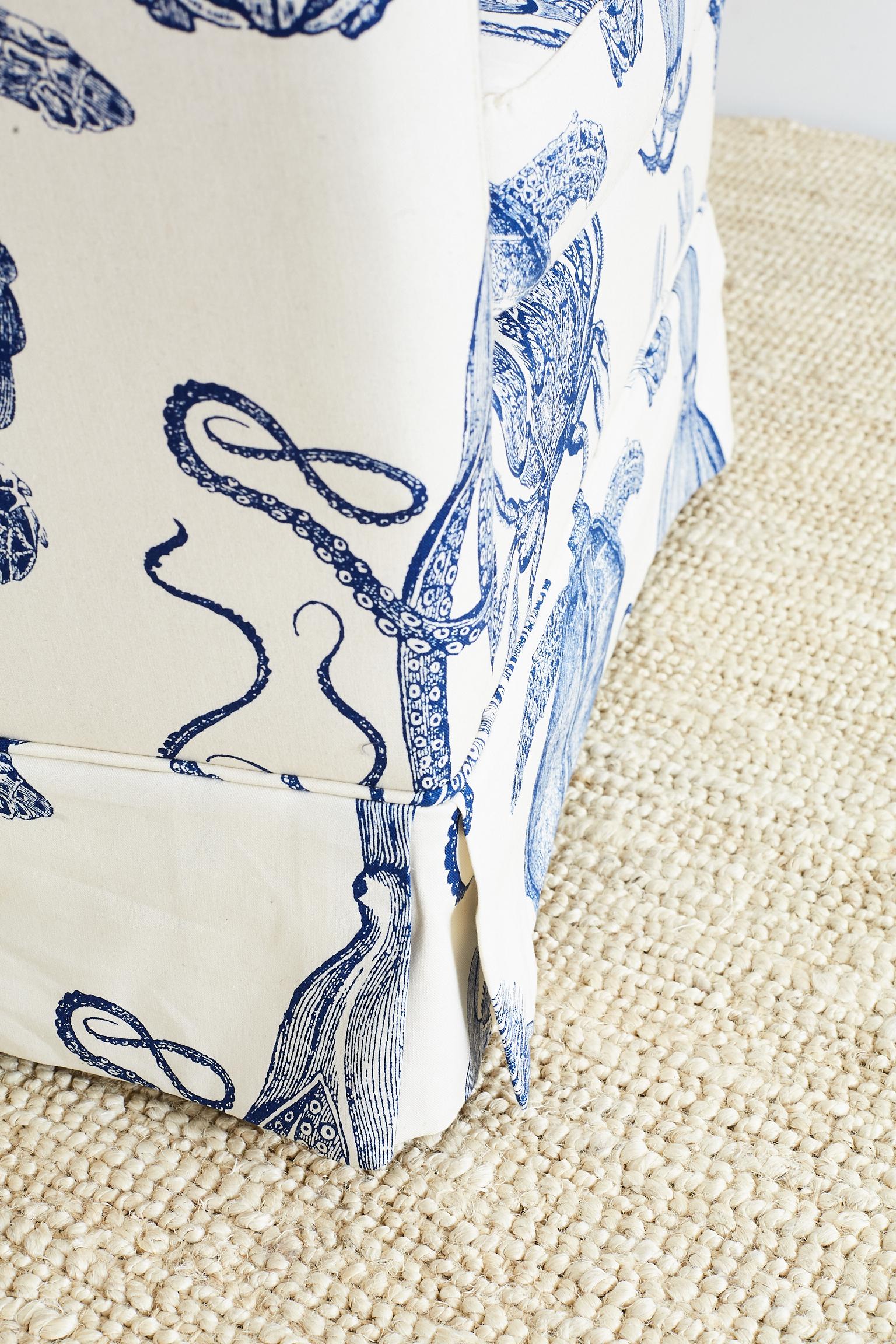 Blue and White Sea Life Nautical Club Chair 11