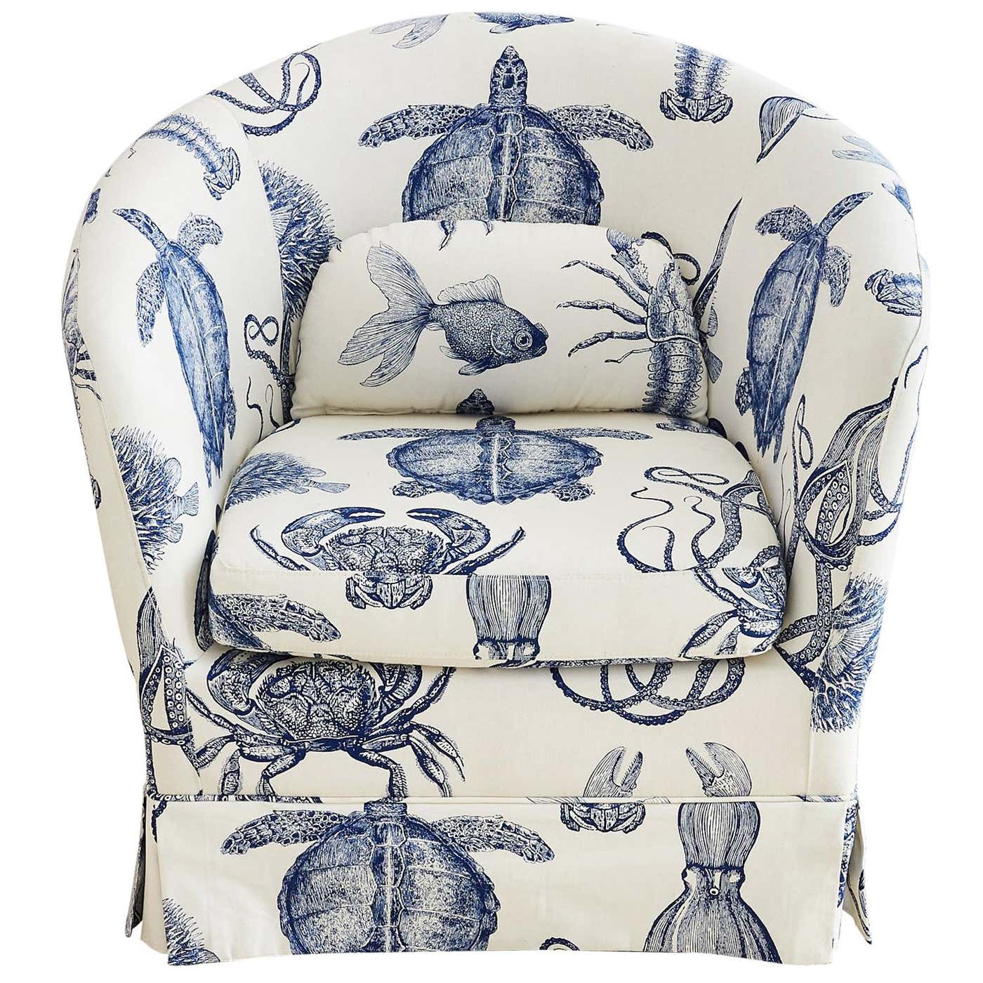 Turtle Rocking Chair Blue and White Sea Life Nautical Club Chair at 1stDibs | nautical chair ...
