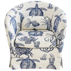 Blue and White Sea Life Nautical Club Chair