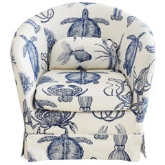 Blue and White Sea Life Nautical Club Chair