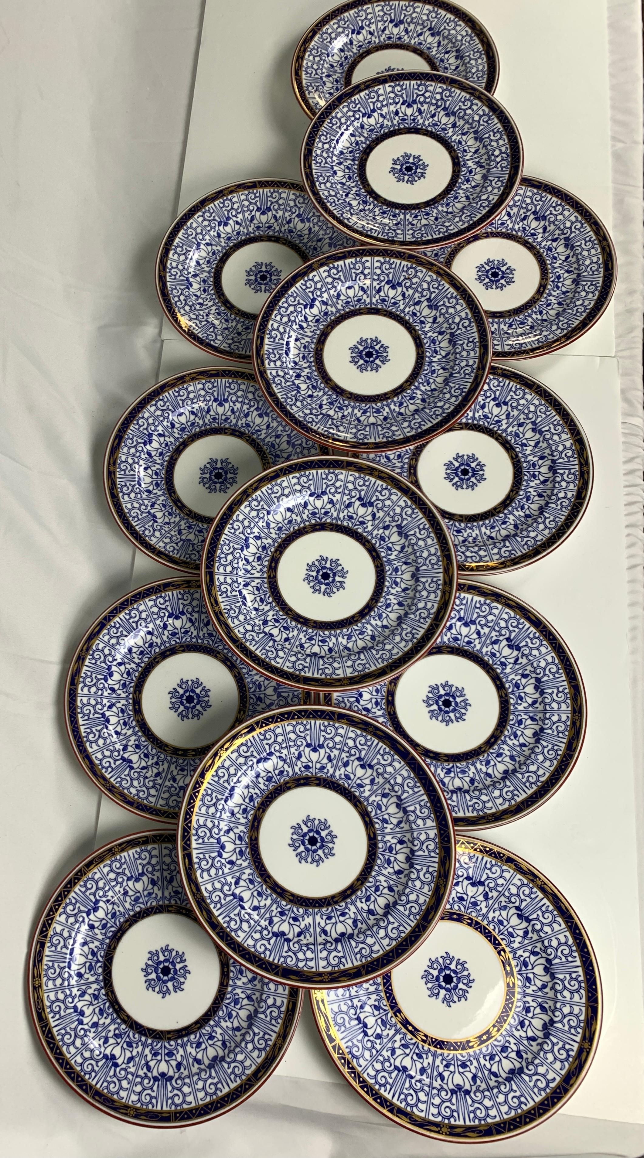 English Blue and White Set of Dinner Dishes Derby Royal Lily Pattern Made England 1882