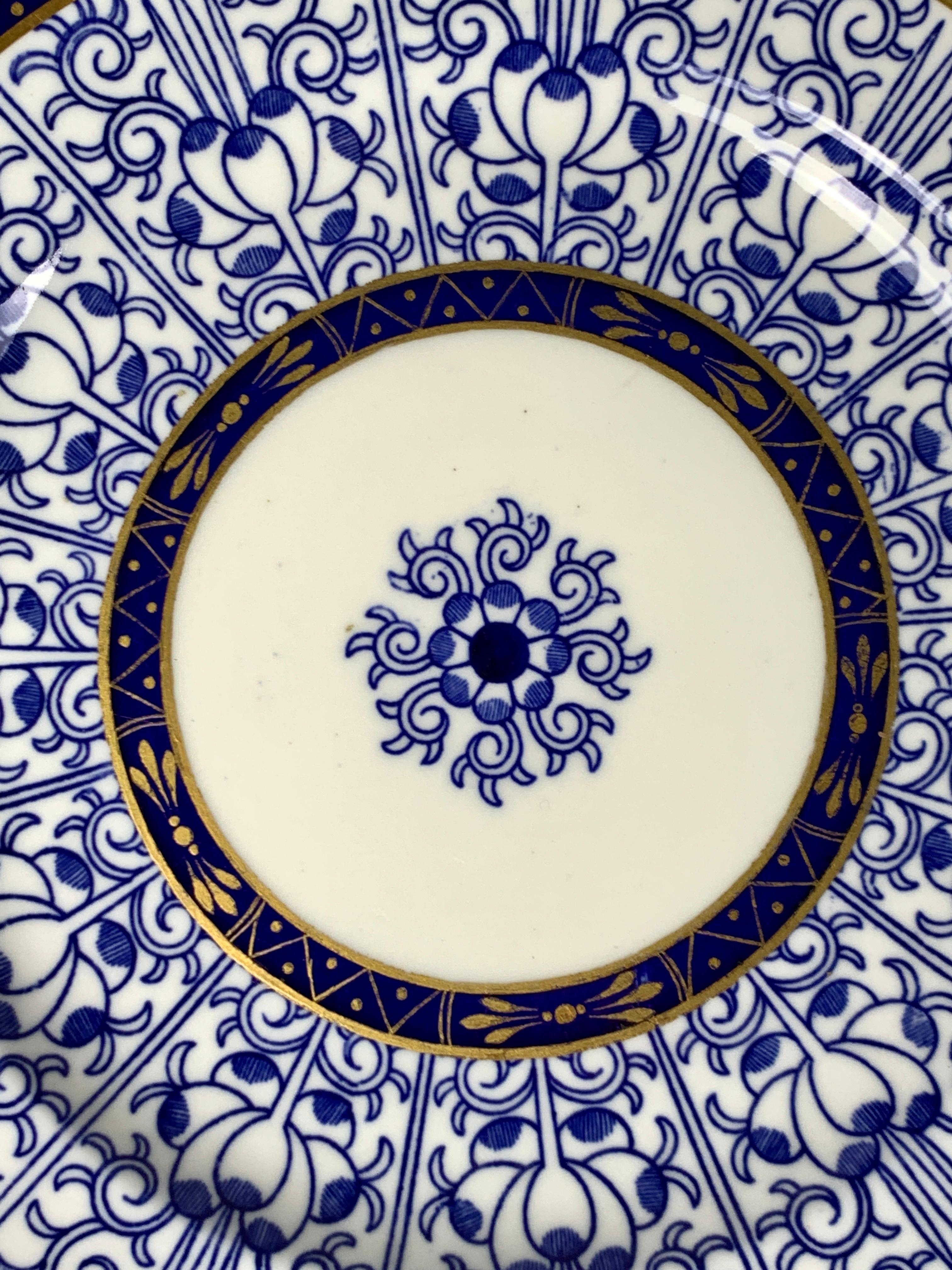 Hand-Painted Blue and White Set of Dinner Dishes Derby Royal Lily Pattern Made England 1882