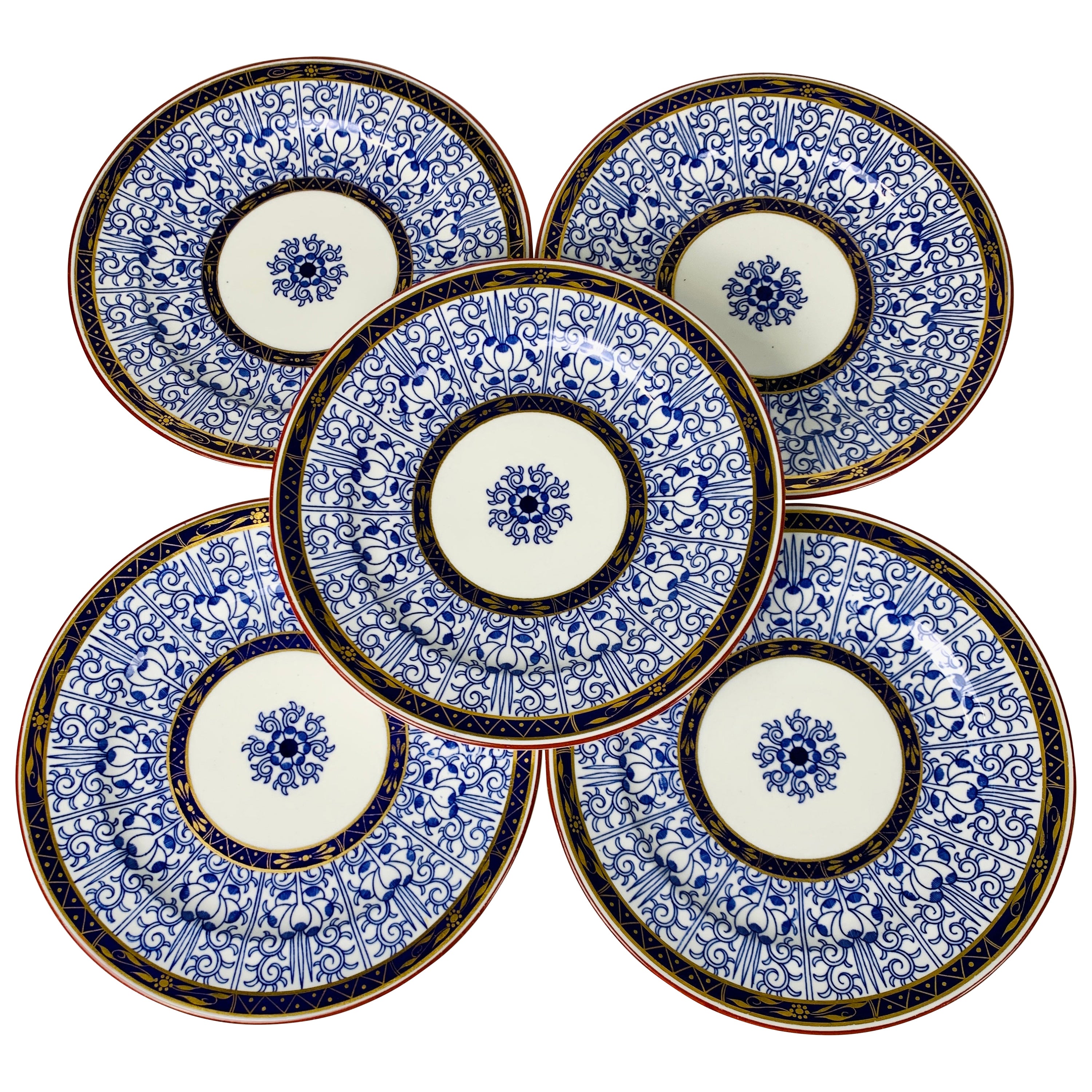 Blue and White Set of Dinner Dishes Derby Royal Lily Pattern Made England 1882