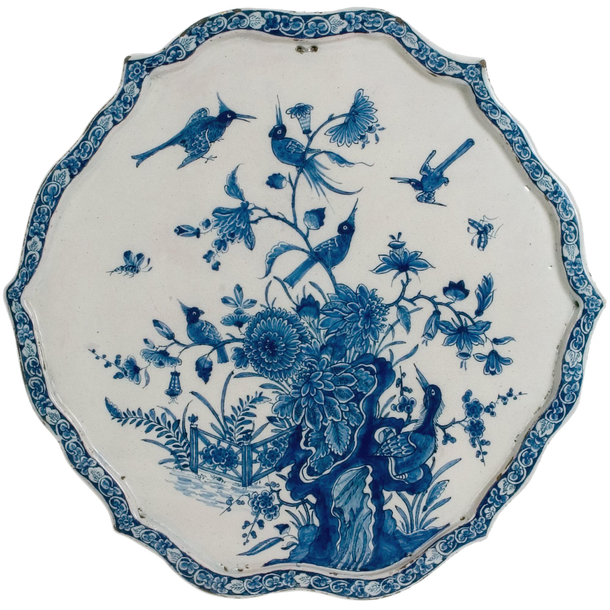 Blue and White Shaped Oval Plaque in Dutch Delftware For Sale