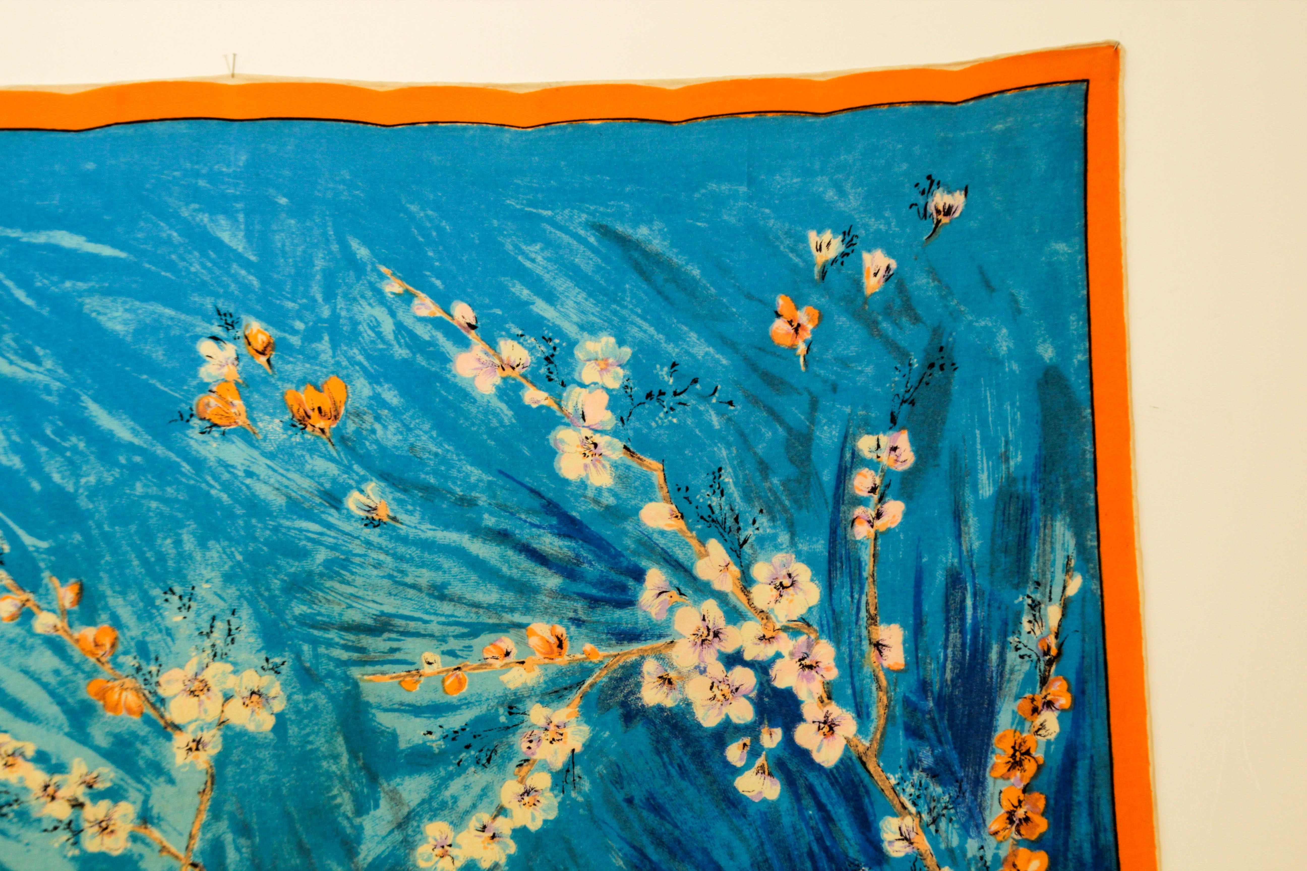 Sciarpa di seta blu e bianca con l'iconico dipinto di Vincent van Gogh sui fiori di mandorlo in vendita 6