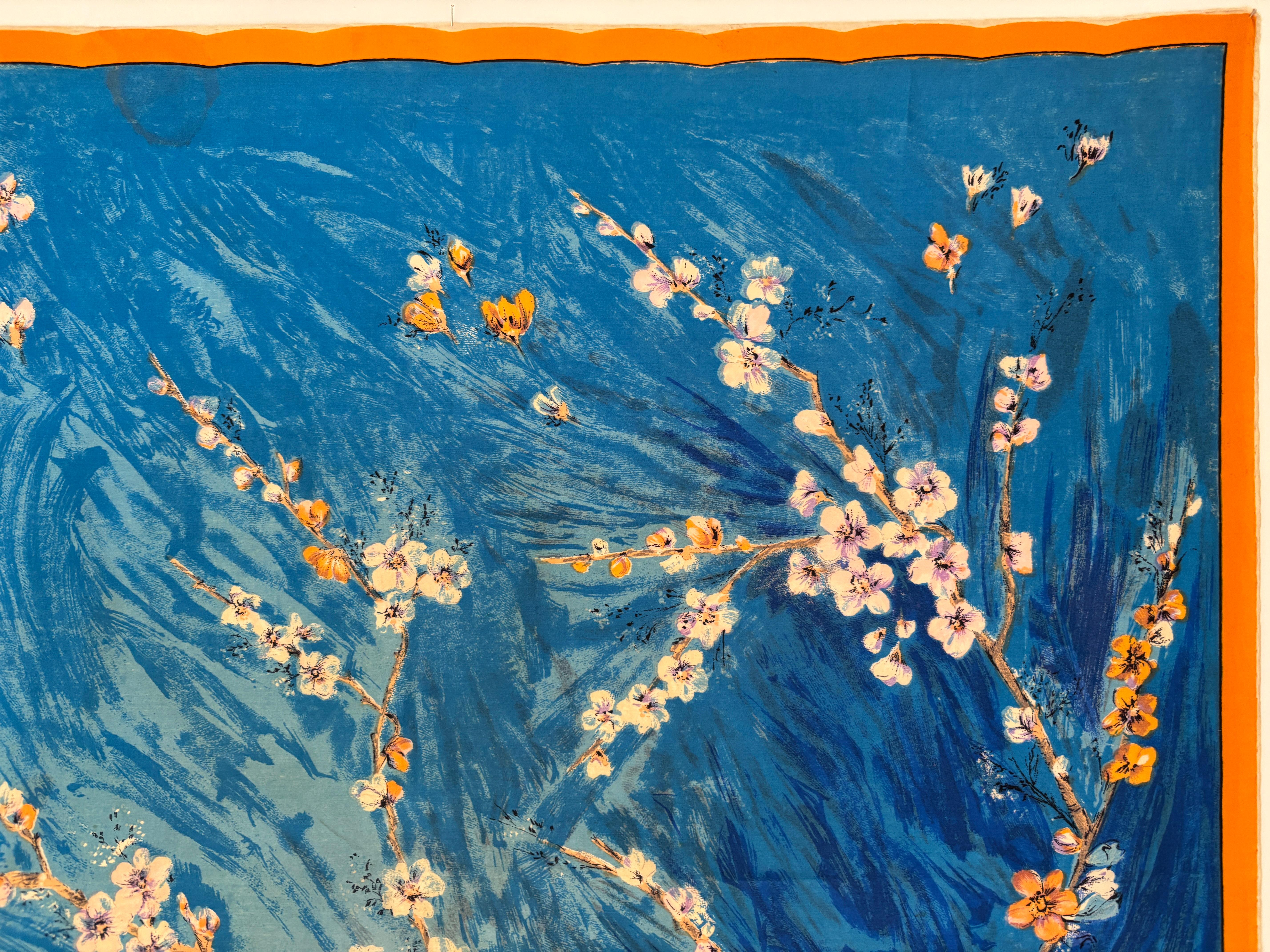 Sciarpa di seta blu e bianca con l'iconico dipinto di Vincent van Gogh sui fiori di mandorlo in vendita 13