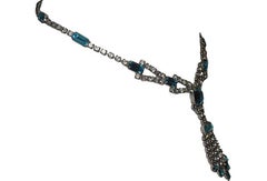 Blue and White Silver Tone Rhinestone Necklace