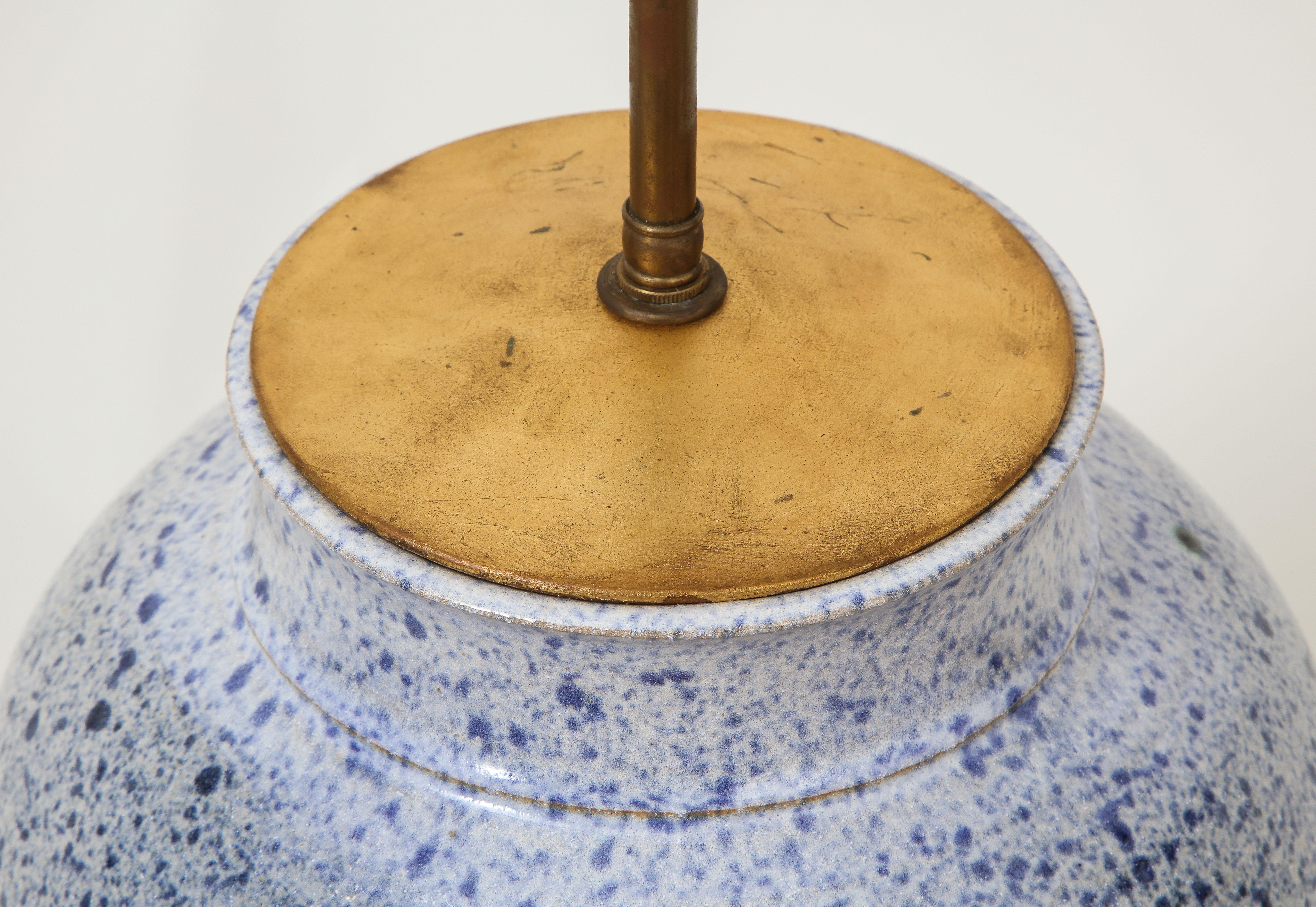 Mid-Century Modern Blue and White Spatterware Ceramic Lamp