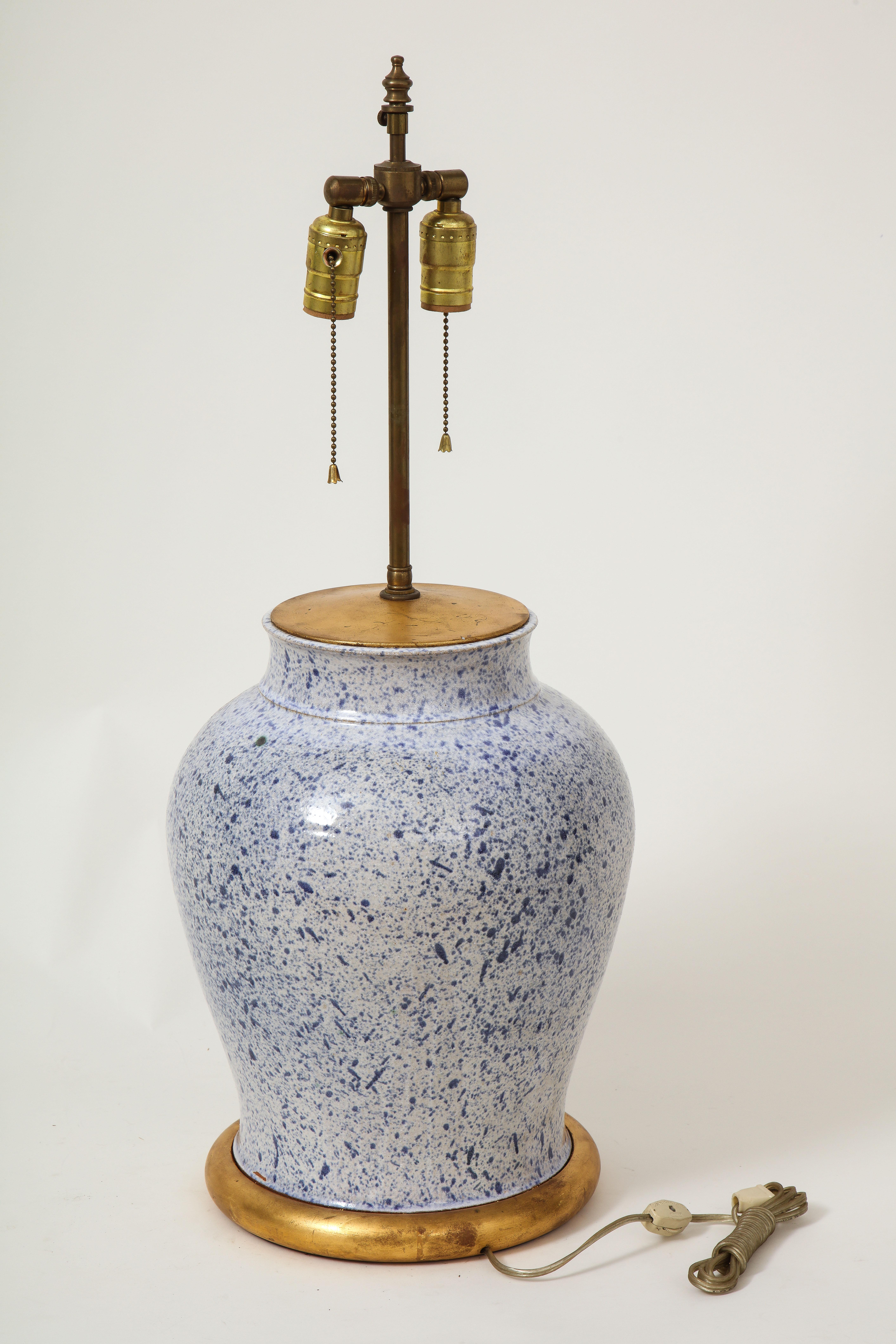 Blue and White Spatterware Ceramic Lamp 1