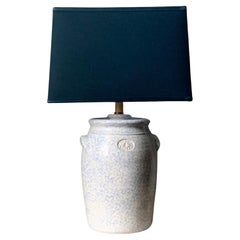 Bleu et blanc, corps moucheté, poterie en forme d'urne pour lampe , 20e siècle