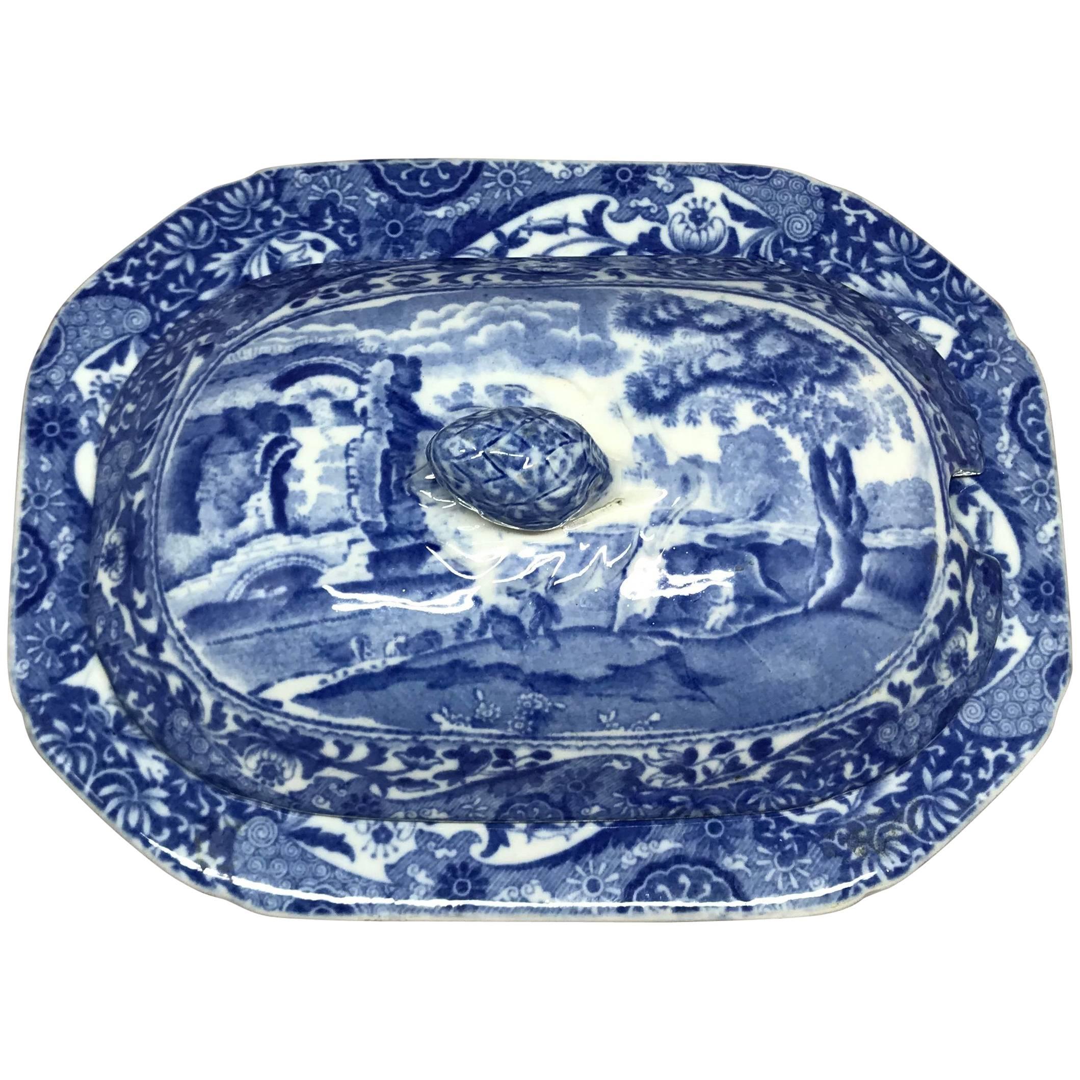 Blue and white Spode covered butter dish. Copeland Spode butter dish with matching small bowl in 