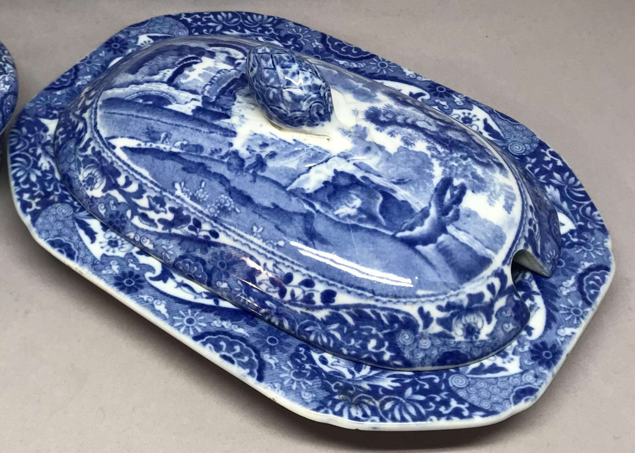 blue and white butter dish
