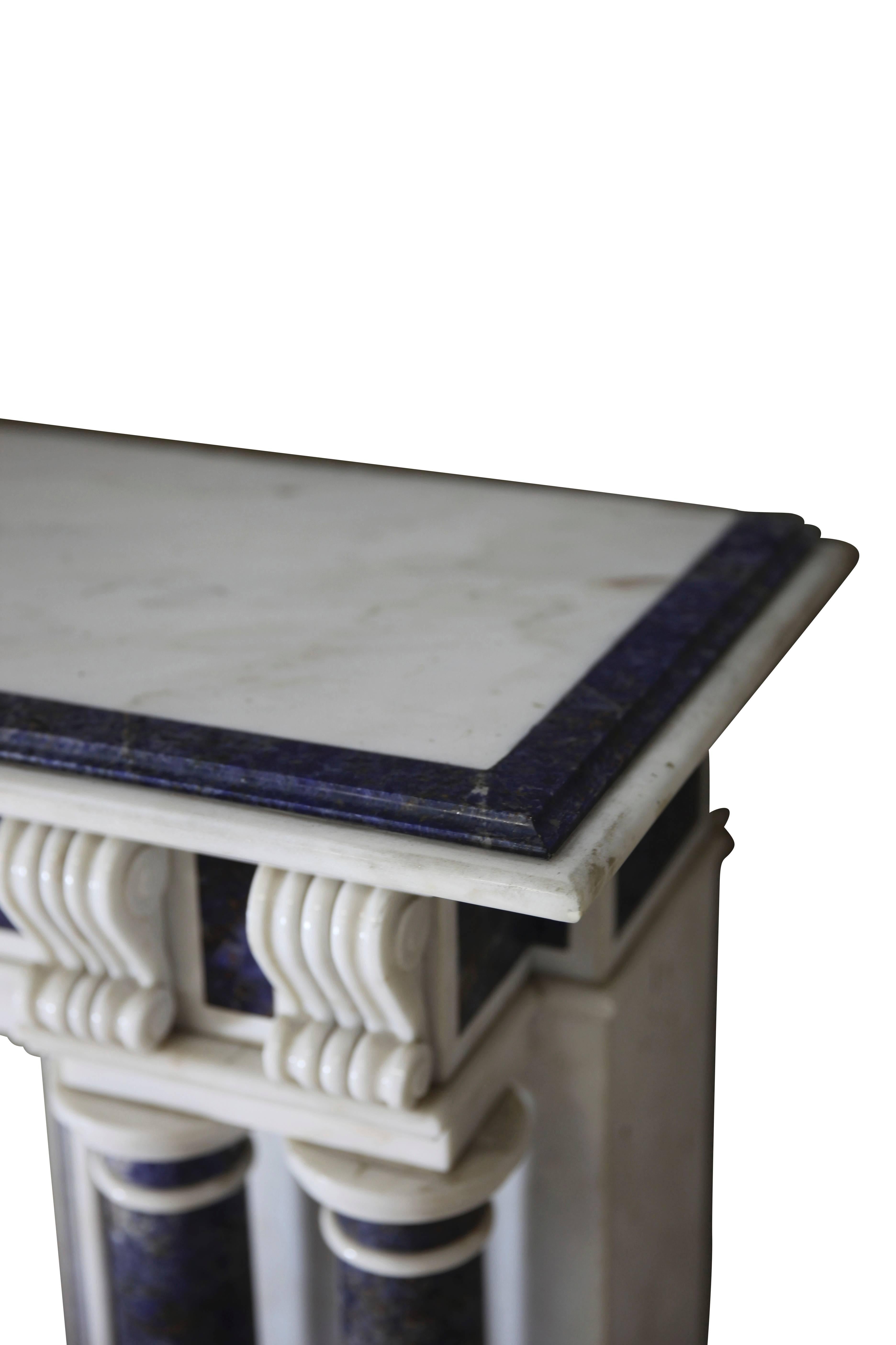 Polished Blue and White Statuary Marble Antique Fireplace Surround For Sale