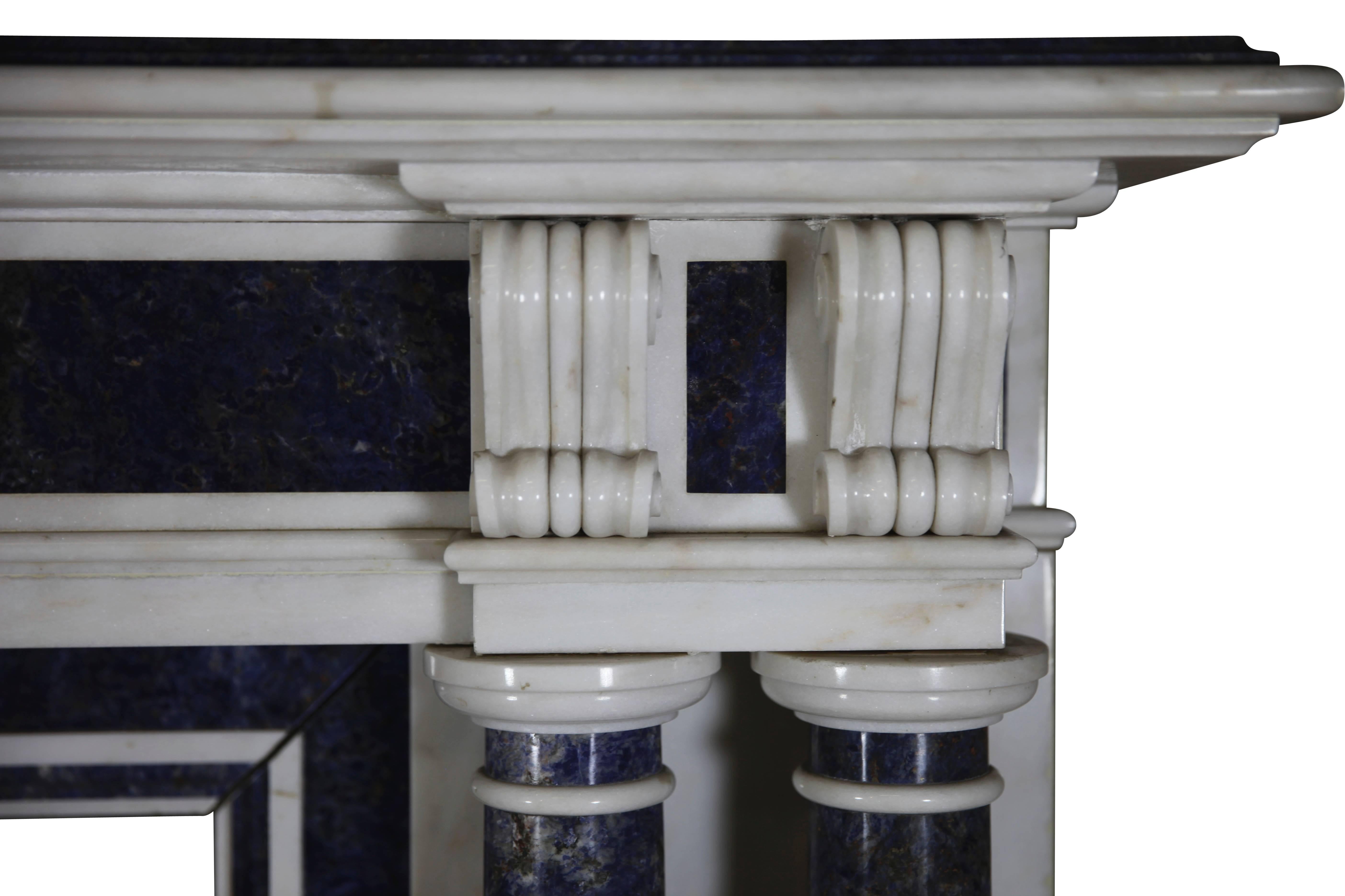 Blue and White Statuary Marble Antique Fireplace Surround In Excellent Condition For Sale In Beervelde, BE